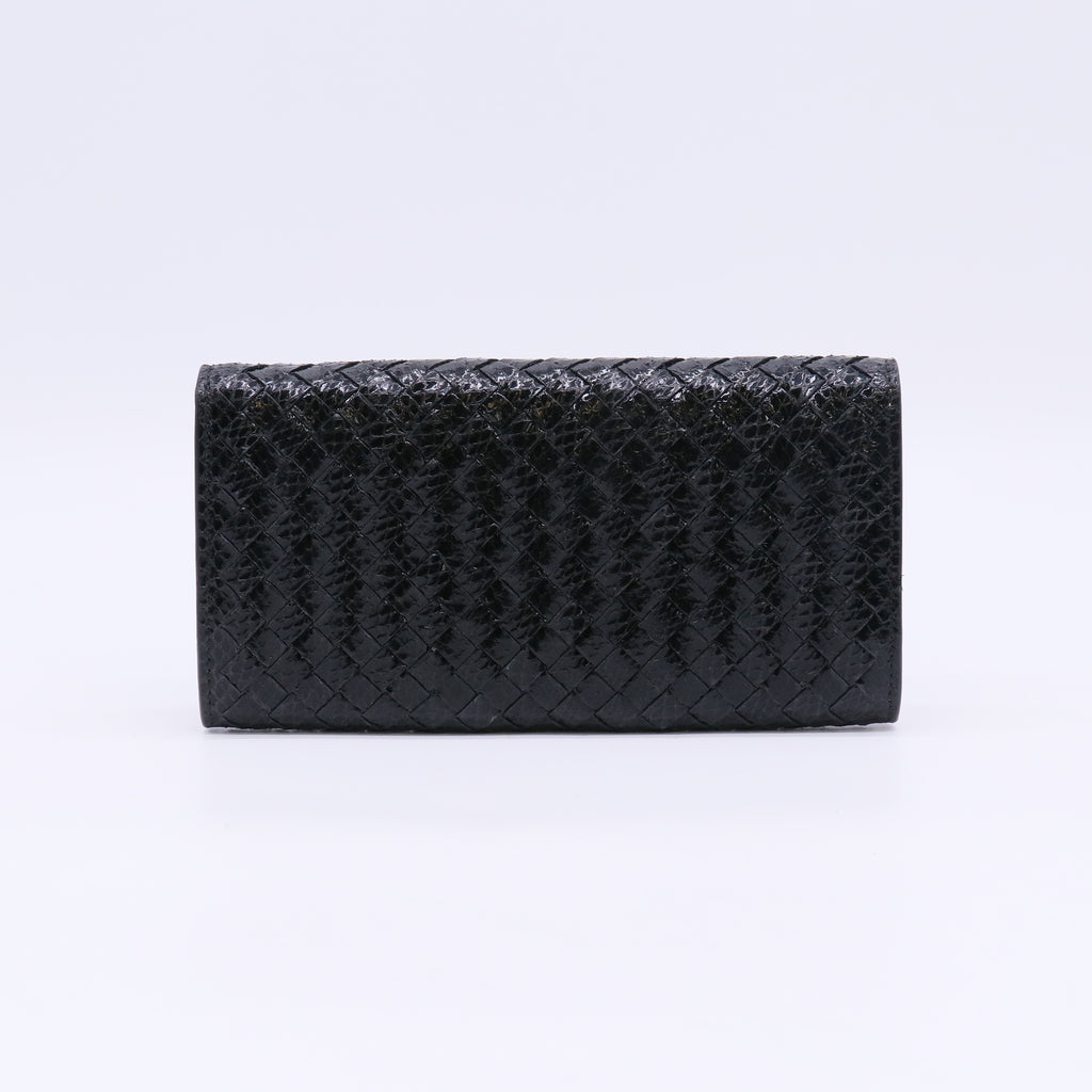 Bottega Veneta Grey Intrecciato Woven Leather French Flap Wallet W23088