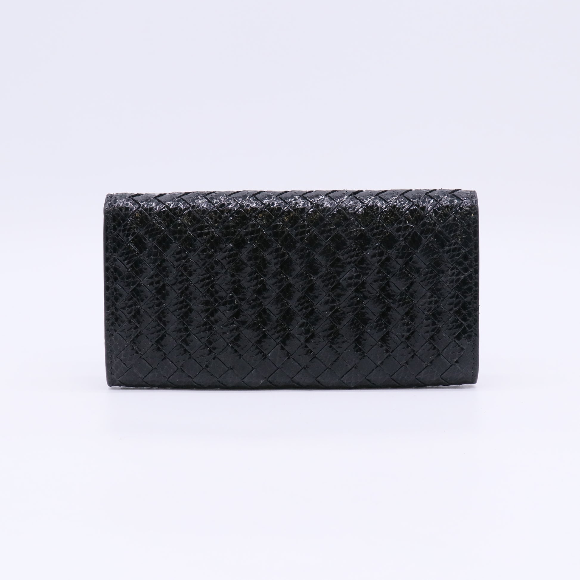 Bottega Veneta Grey Intrecciato Woven Leather French Flap Wallet W23088