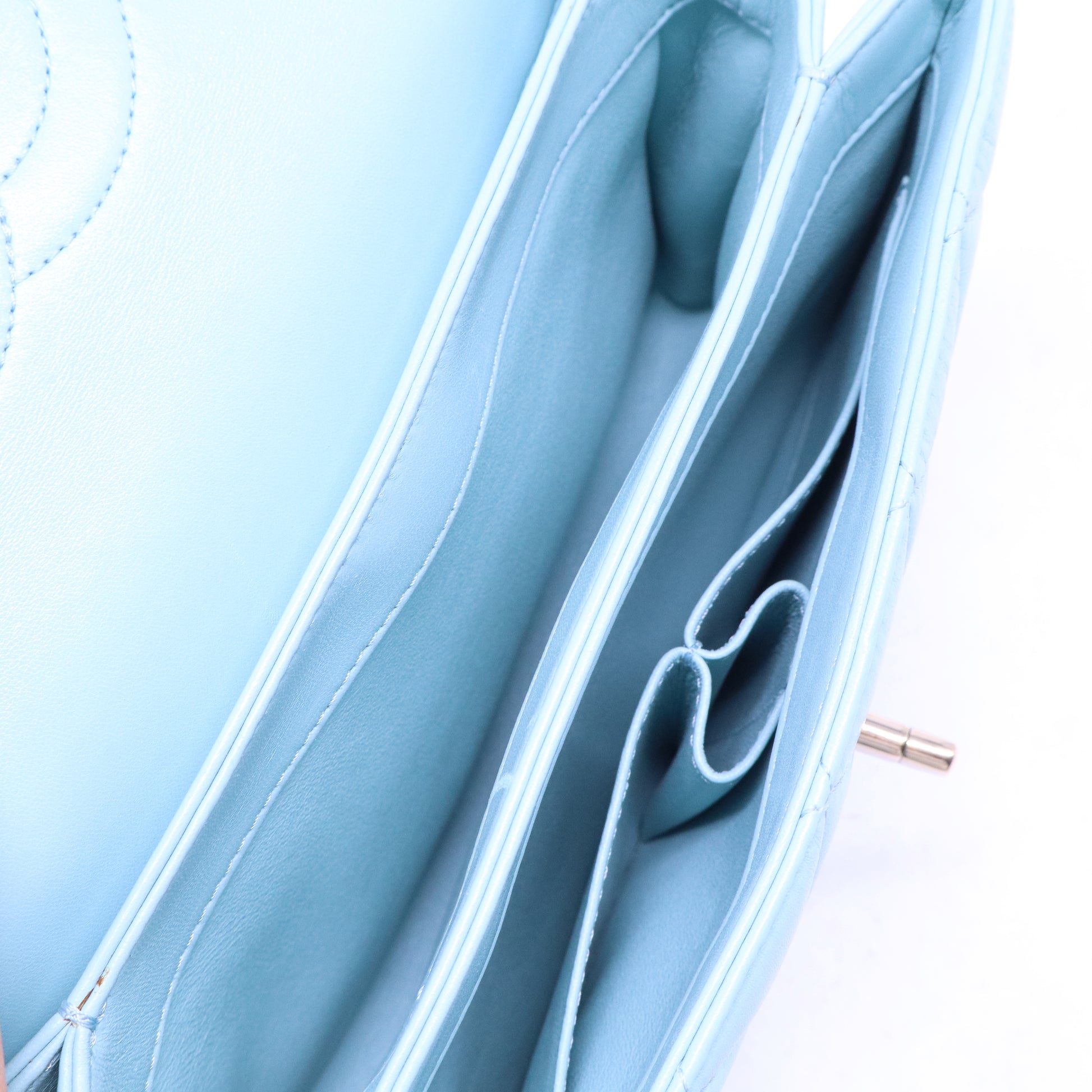 Lambskin Quilted Small Trendy CC Flap Dual Handle Bag Light Blue