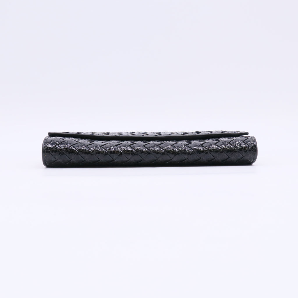 Bottega Veneta Grey Intrecciato Woven Leather French Flap Wallet W23088