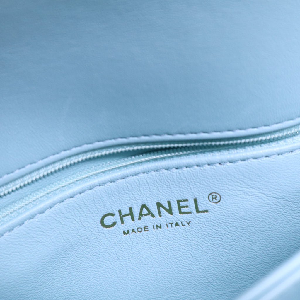 Lambskin Quilted Small Trendy CC Flap Dual Handle Bag Light Blue