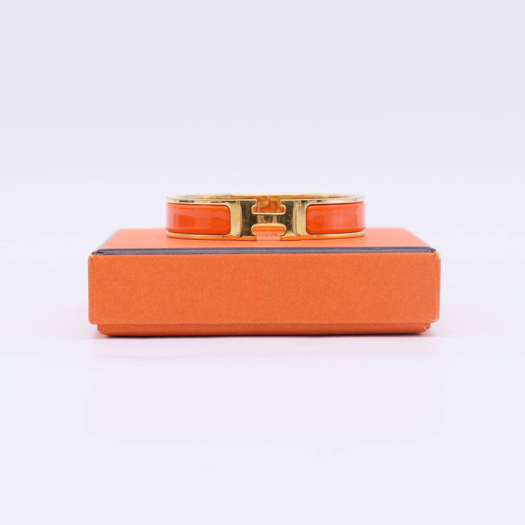 Hermes Clic H Bracelet Orange Fruité Gold Hardware twins W22638