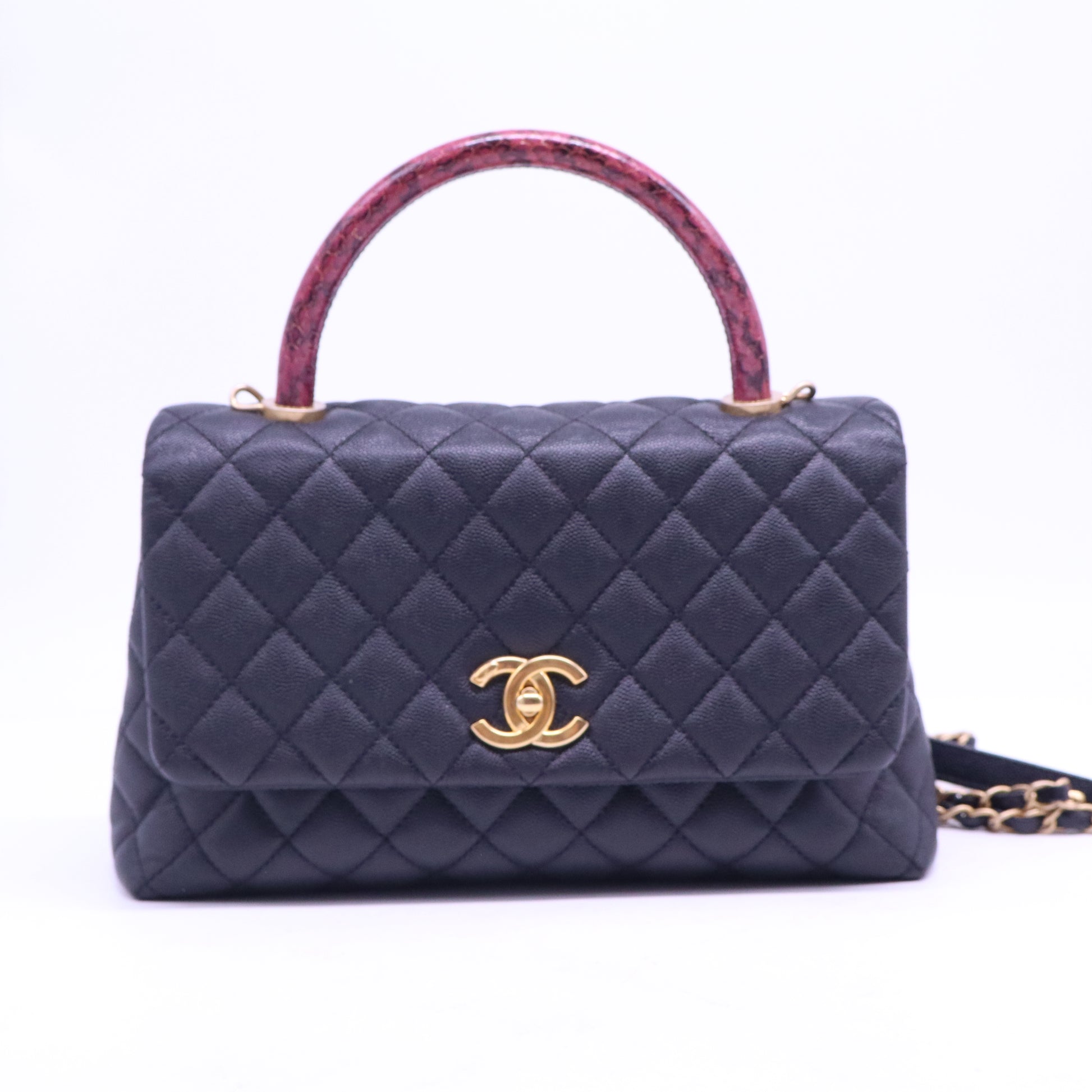 Caviar Lizard Embossed Quilted Small Coco Handle Flap Black B21154