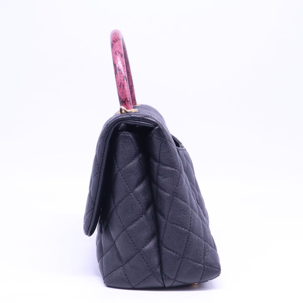 Caviar Lizard Embossed Quilted Small Coco Handle Flap Black B21154