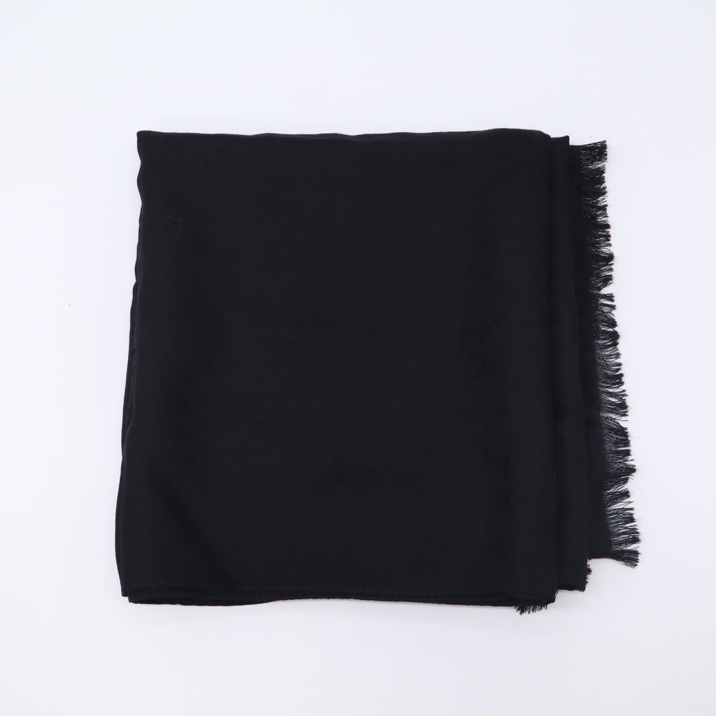 Gucci Black Multicolor Silk Modal Coco Captain Logo Square Scarf W23116