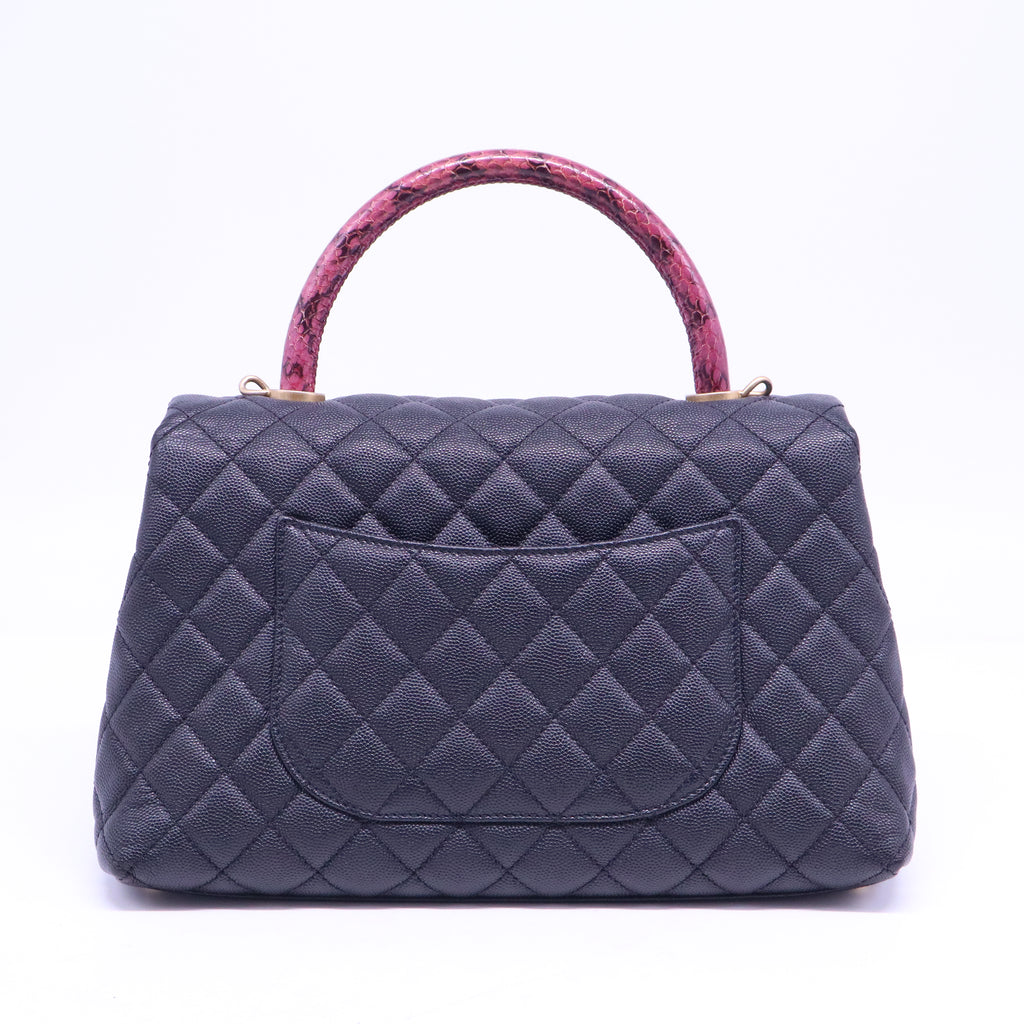 Caviar Lizard Embossed Quilted Small Coco Handle Flap Black B21154