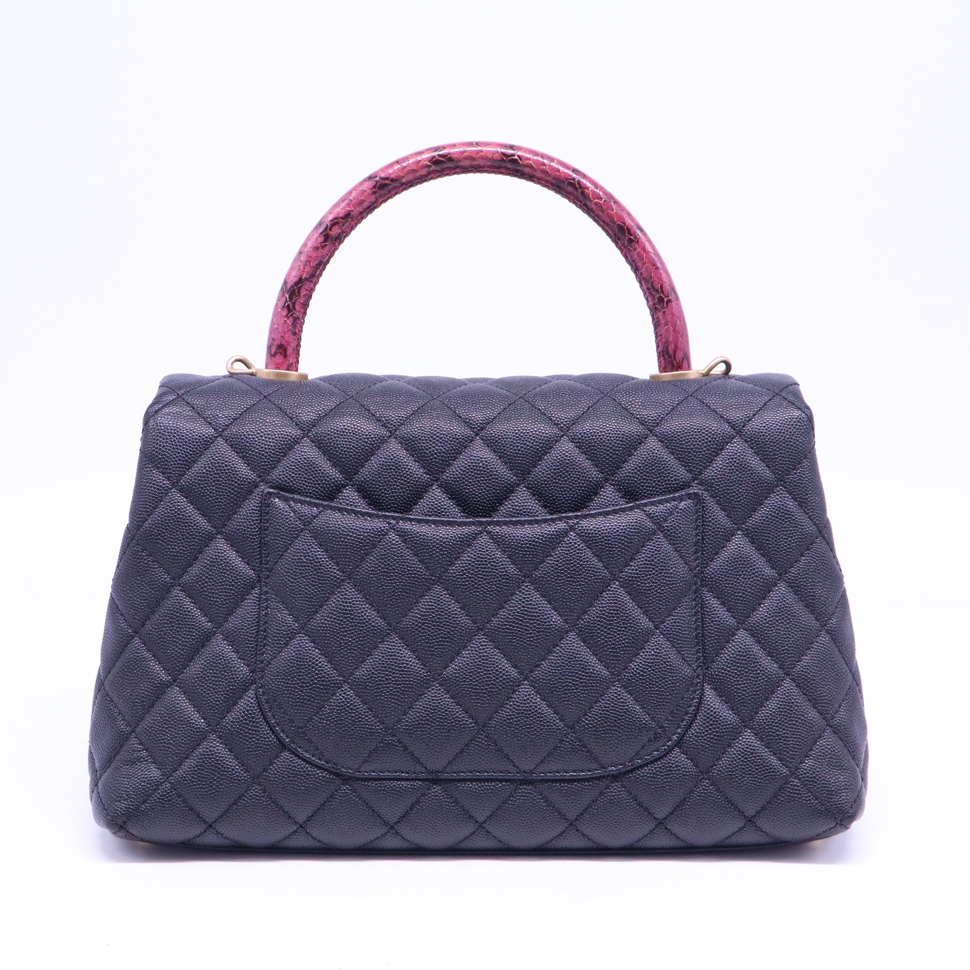 Caviar Lizard Embossed Quilted Small Coco Handle Flap Black B21154