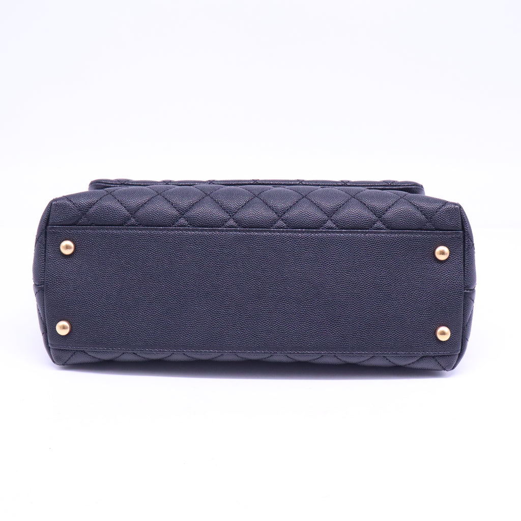 Caviar Lizard Embossed Quilted Small Coco Handle Flap Black B21154