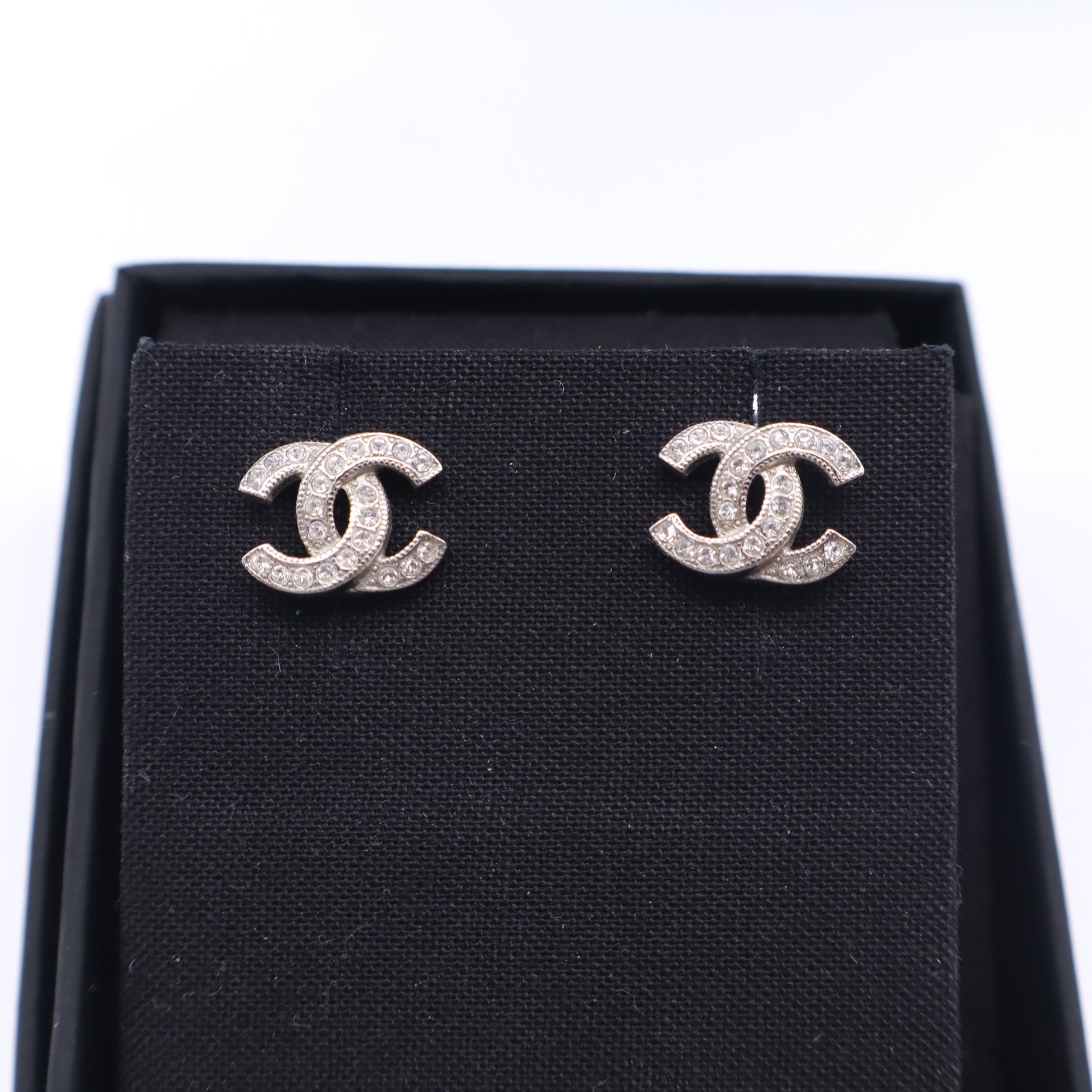 Chanel CC Stud Earrings Silver Hardware twins LDZ1055