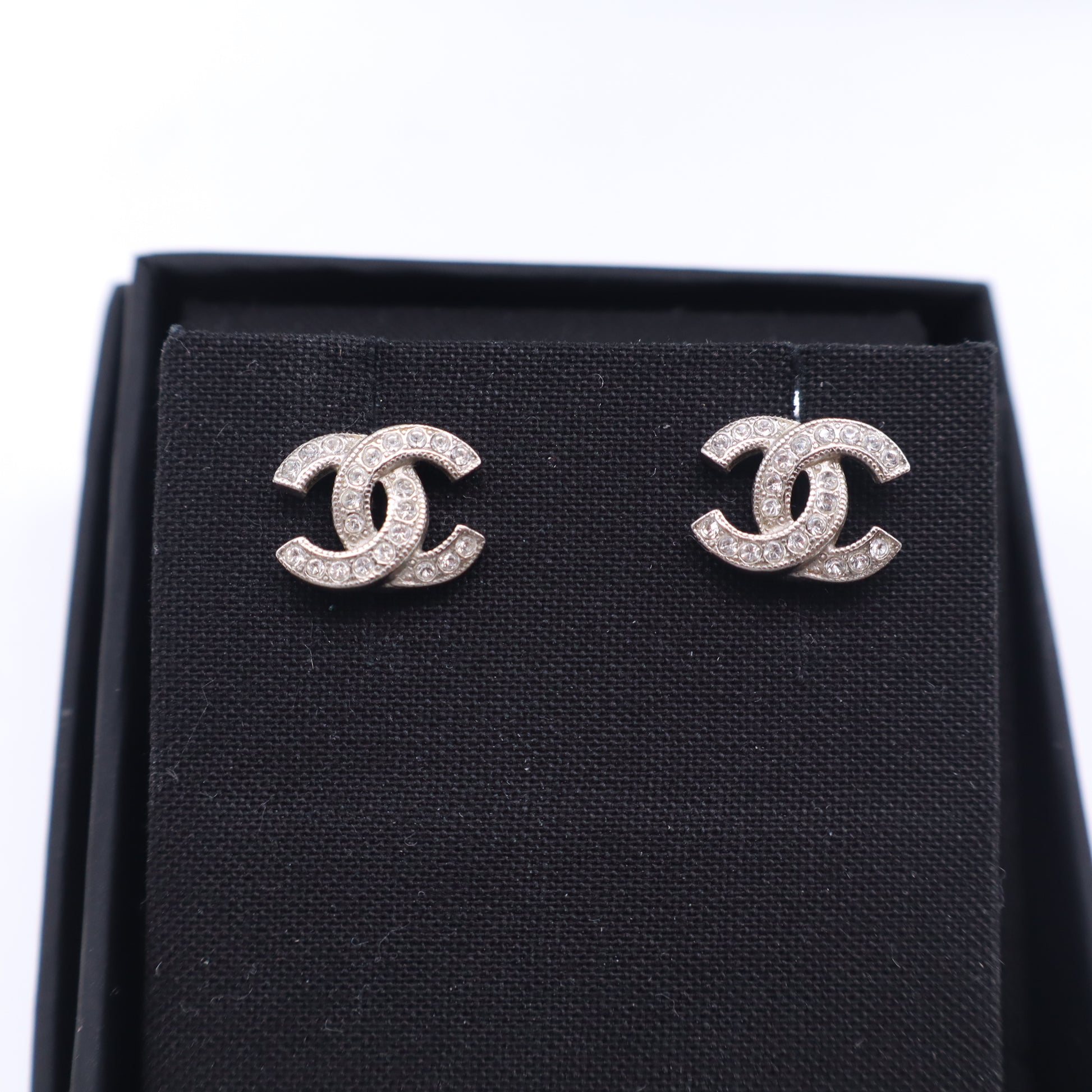 Chanel CC Stud Earrings Silver Hardware twins LDZ1055