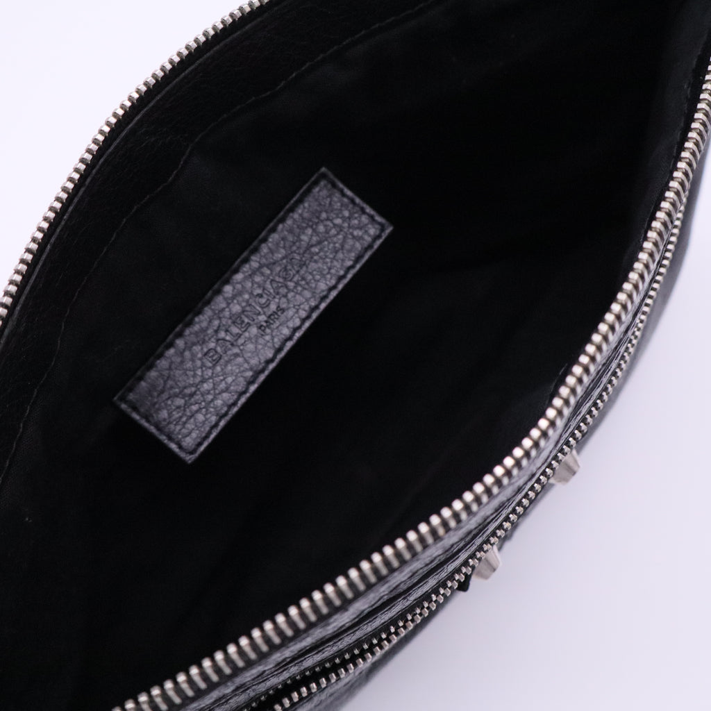 Black Motocross Classic Clip L Leather Clutch Bag