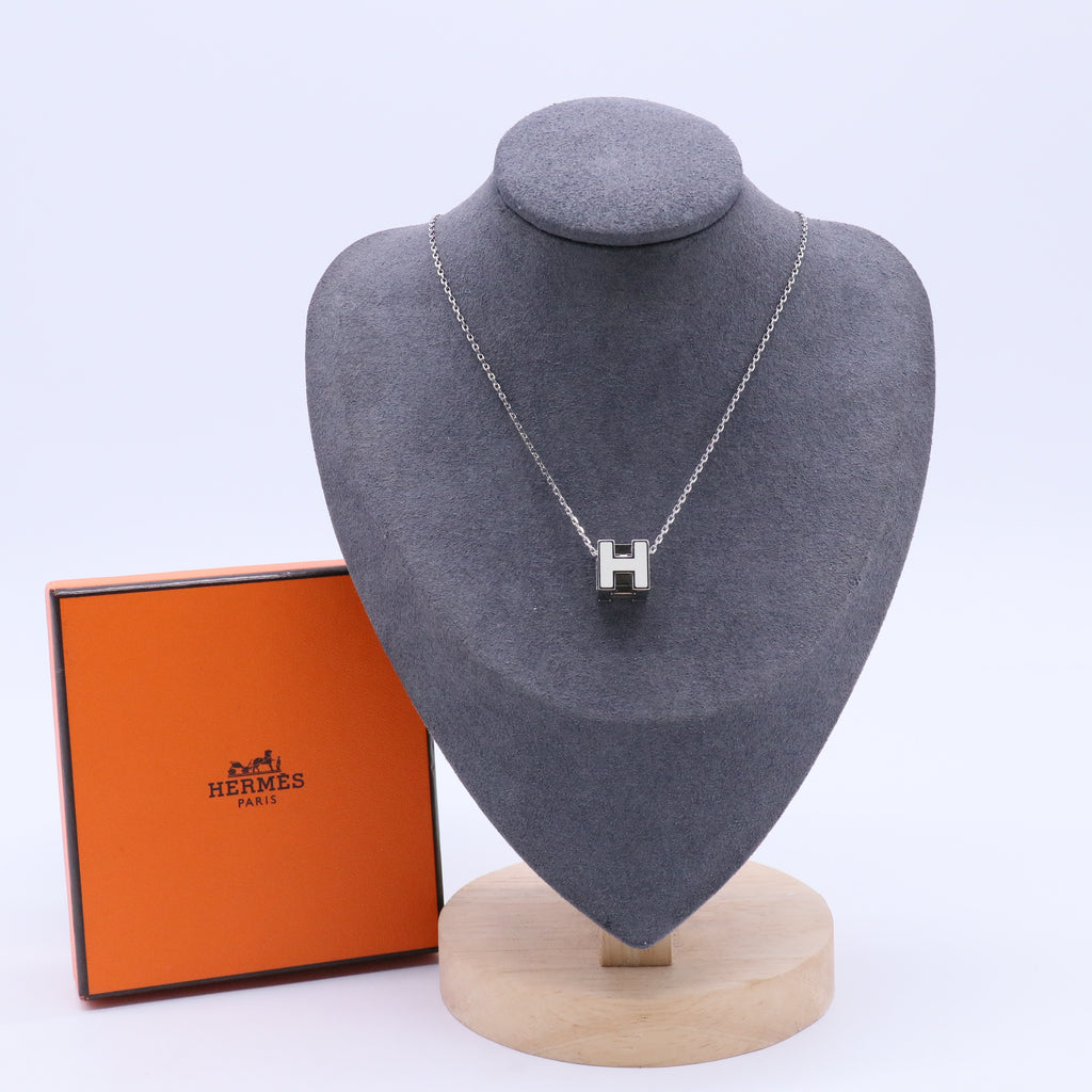 White Enamel H Cube Necklace W20379