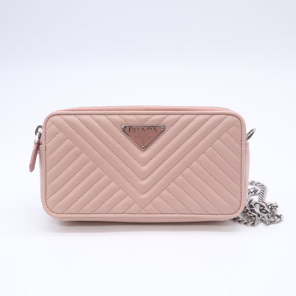 Double Zip Wallet on Chain Crossbody Chevron Leather Mini B24035