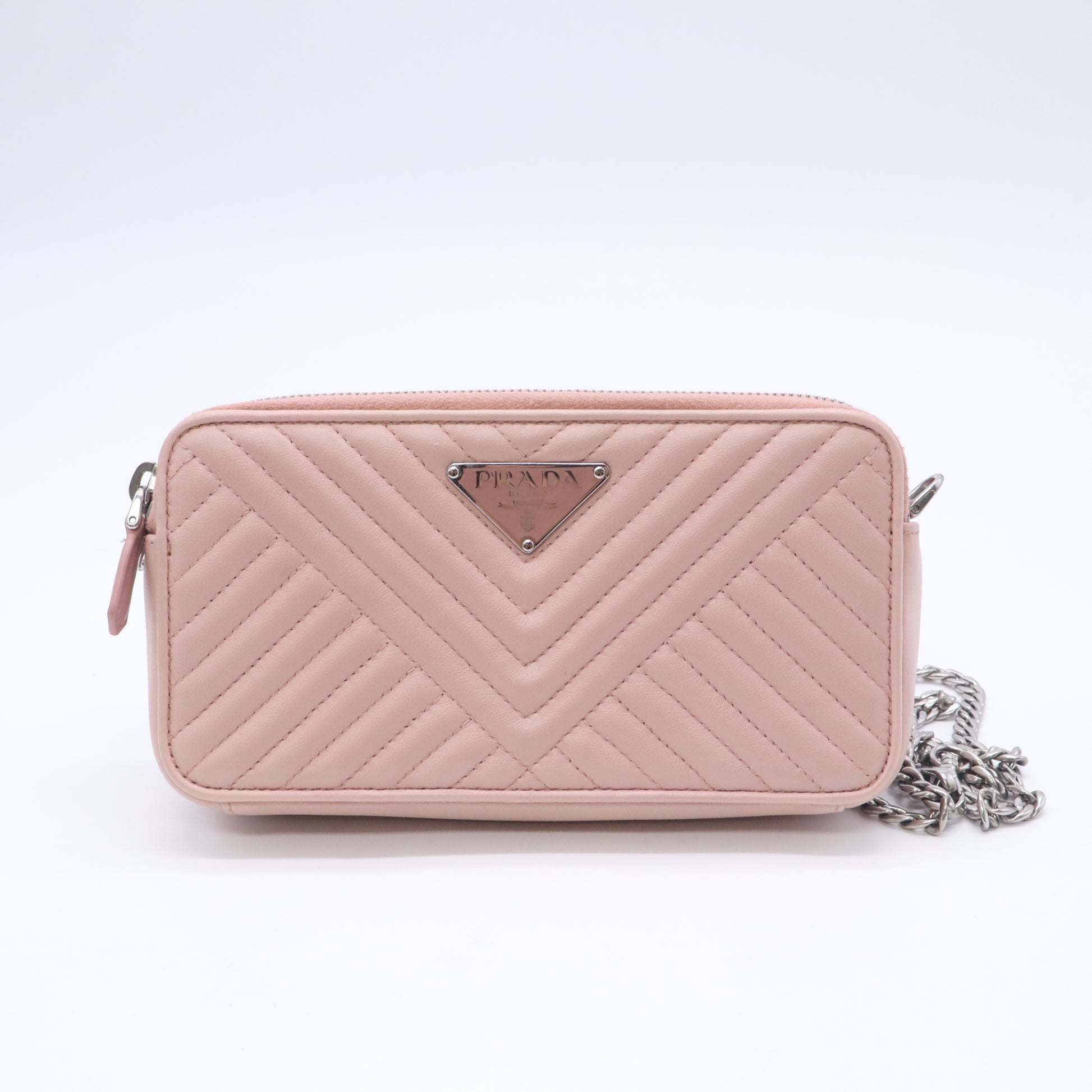 Double Zip Wallet on Chain Crossbody Chevron Leather Mini B24035
