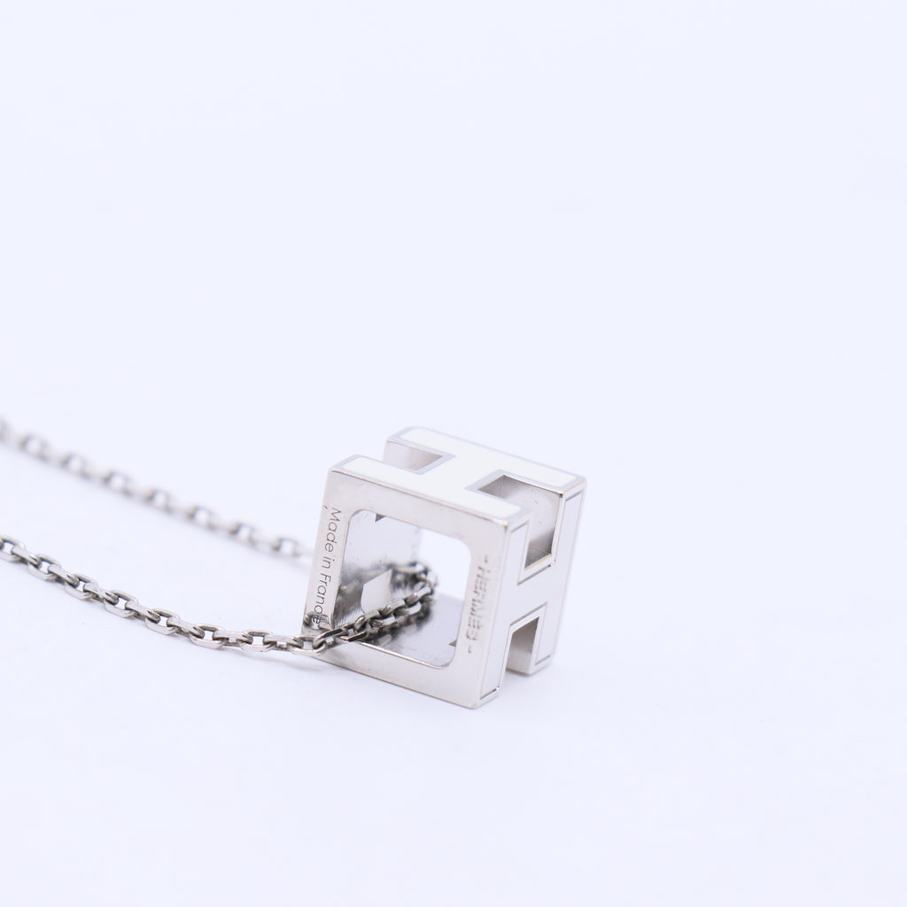 White Enamel H Cube Necklace W20379