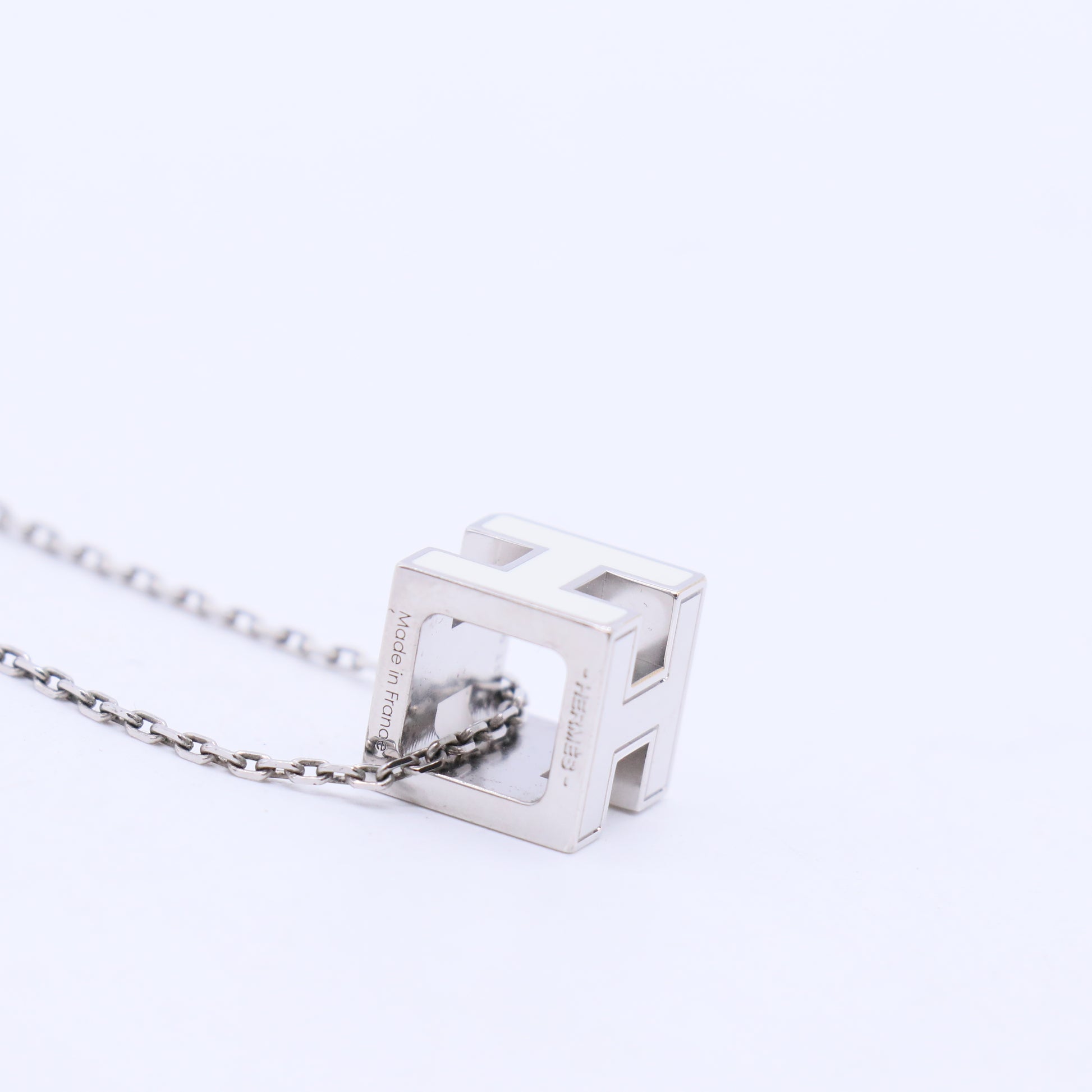 White Enamel H Cube Necklace W20379
