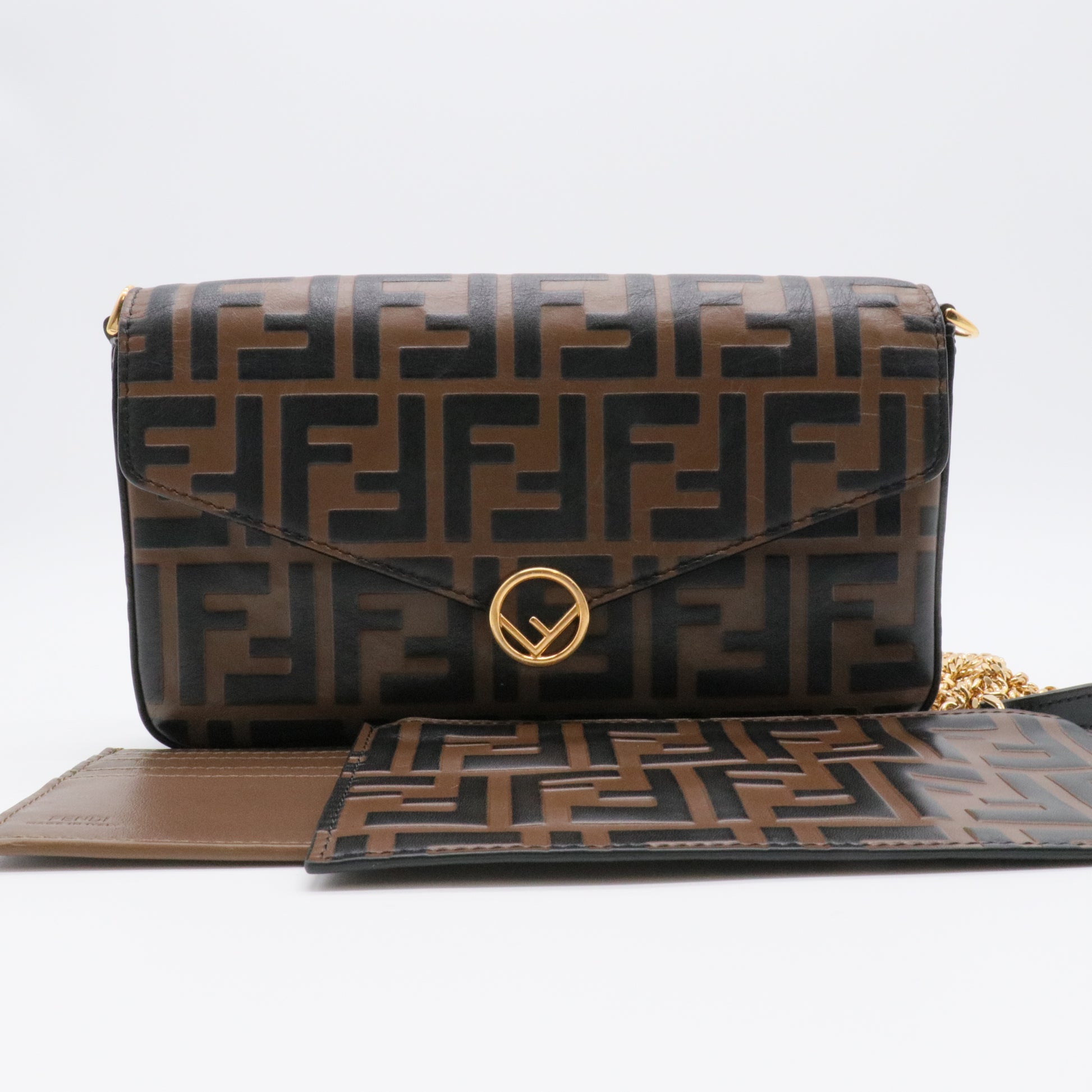 F is Fendi Envelope Clutch on Chain Zucca Embossed Leather