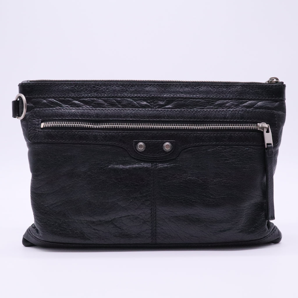 Black Motocross Classic Clip L Leather Clutch Bag