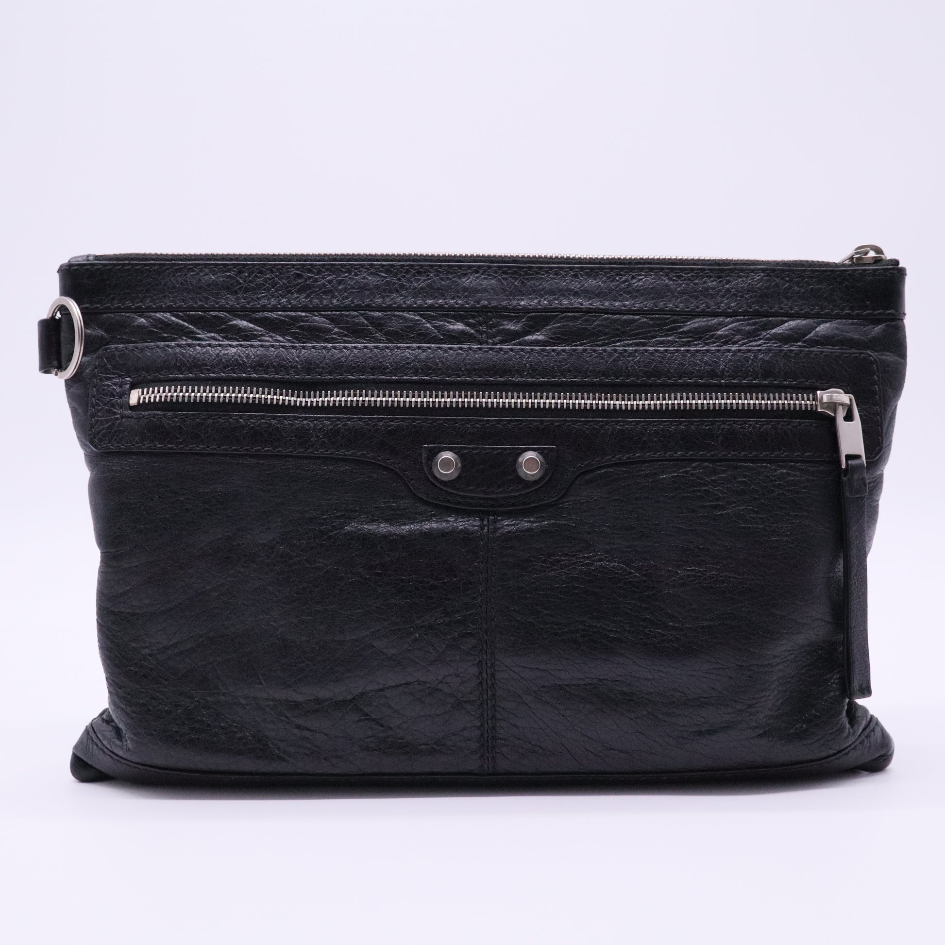 Black Motocross Classic Clip L Leather Clutch Bag