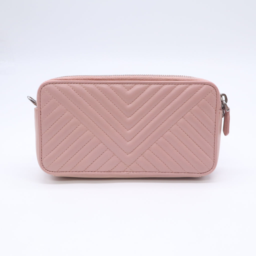 Double Zip Wallet on Chain Crossbody Chevron Leather Mini B24035