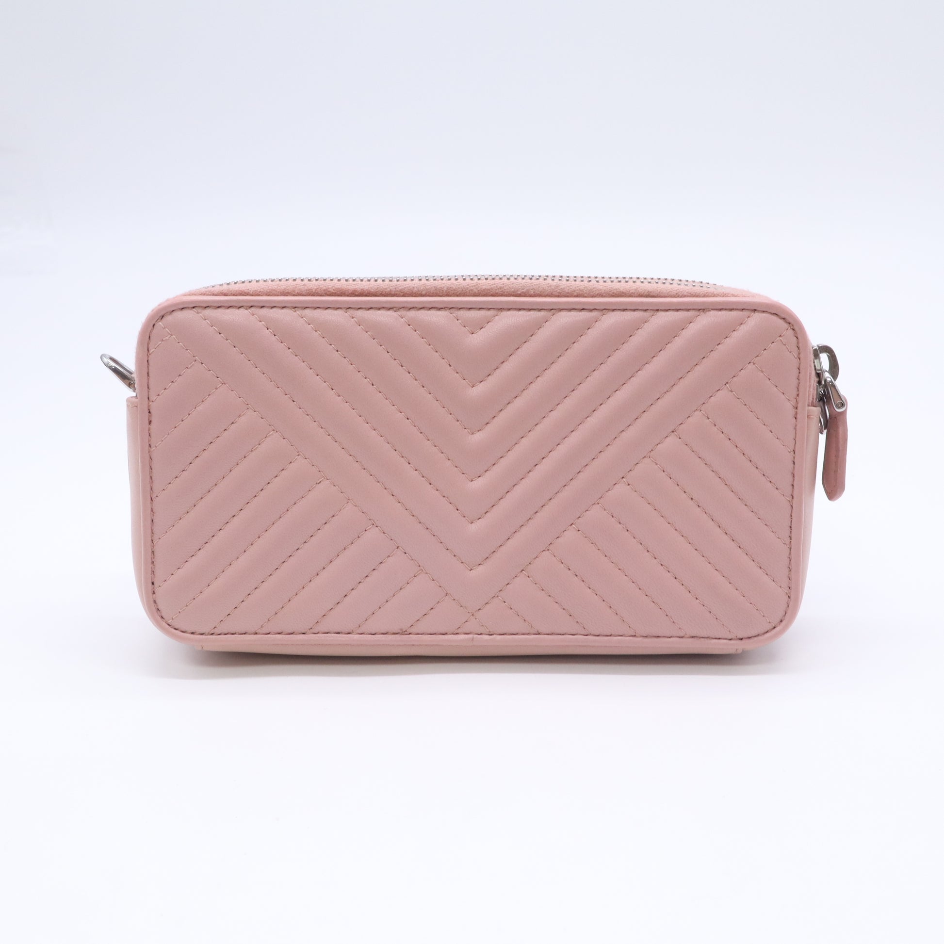 Double Zip Wallet on Chain Crossbody Chevron Leather Mini B24035