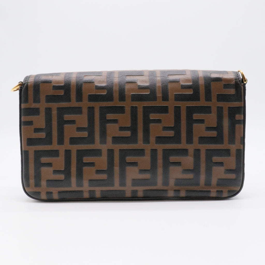 F is Fendi Envelope Clutch on Chain Zucca Embossed Leather