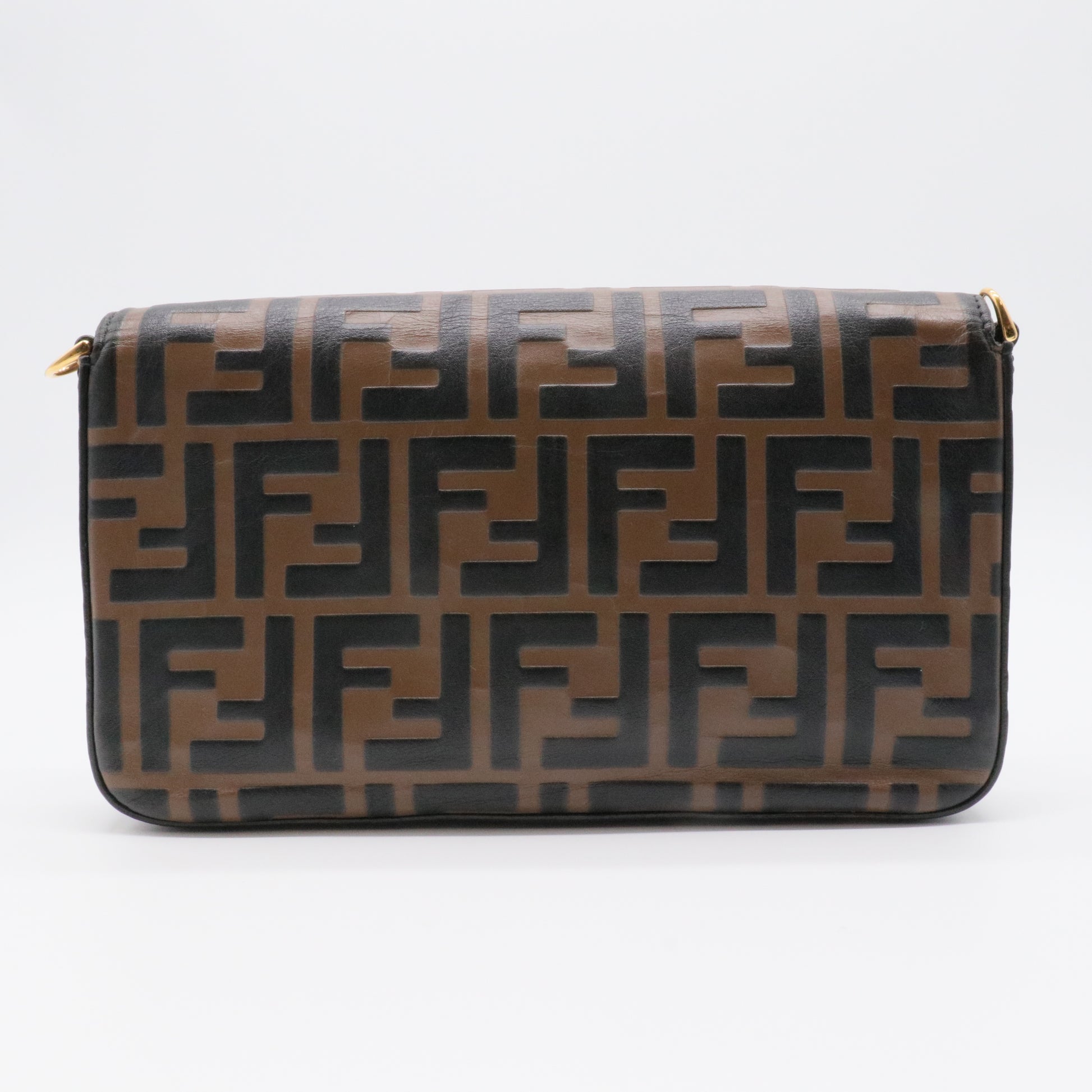 F is Fendi Envelope Clutch on Chain Zucca Embossed Leather