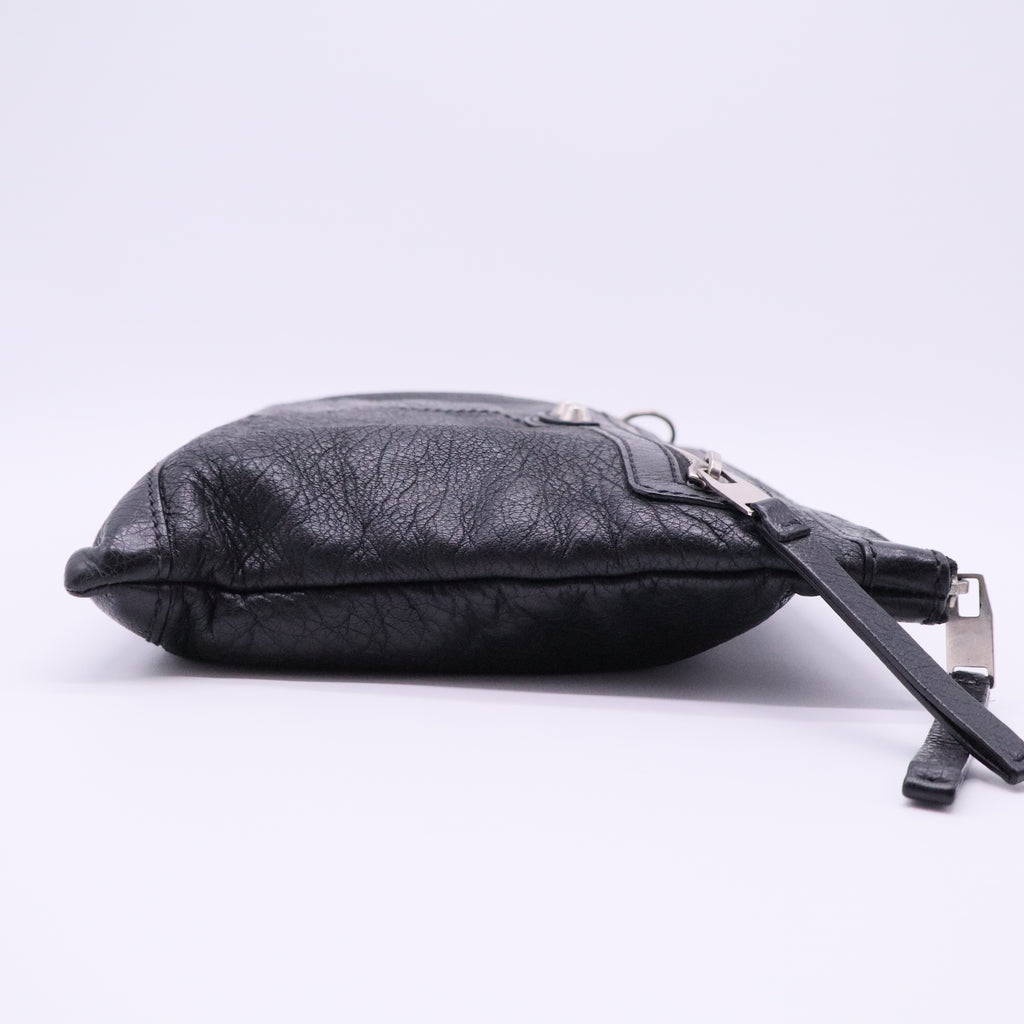 Black Motocross Classic Clip L Leather Clutch Bag