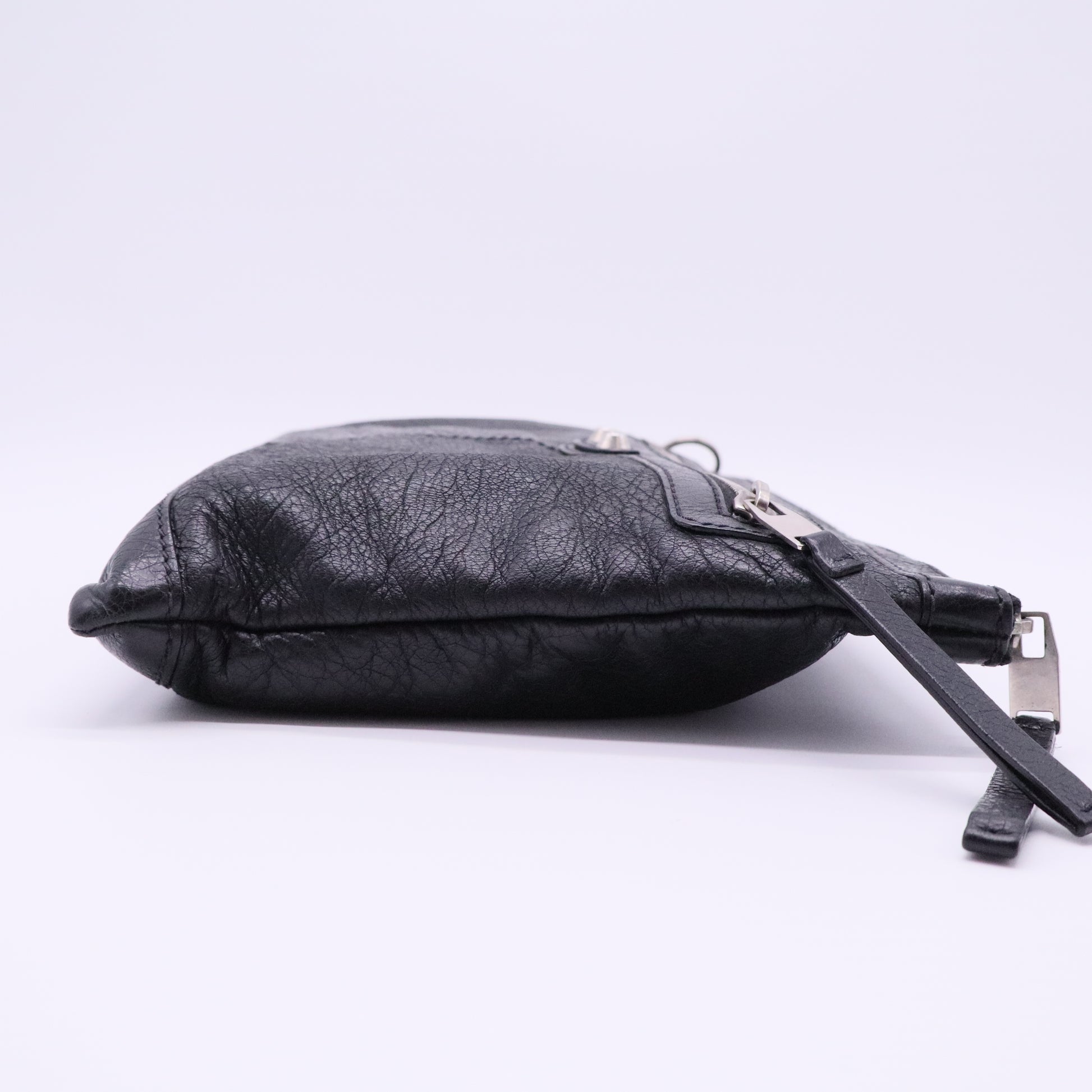 Black Motocross Classic Clip L Leather Clutch Bag
