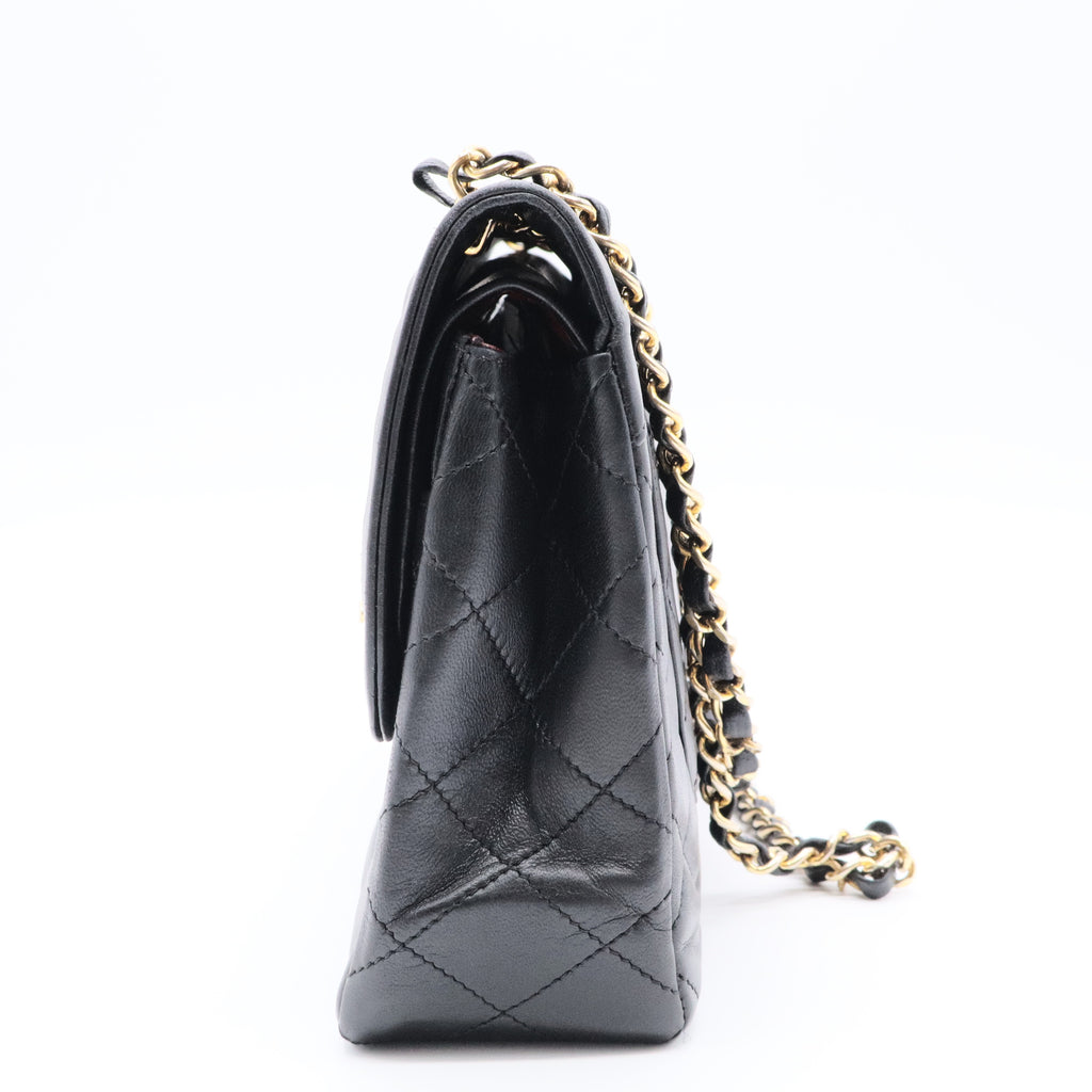 Lambskin Quilted Medium Double Flap Black