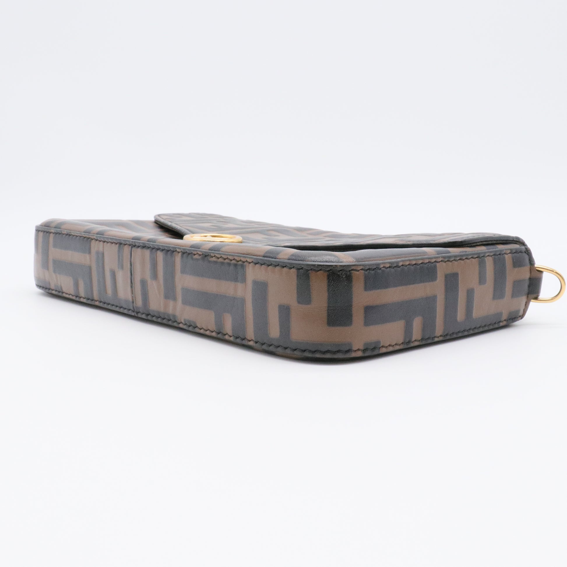 F is Fendi Envelope Clutch on Chain Zucca Embossed Leather