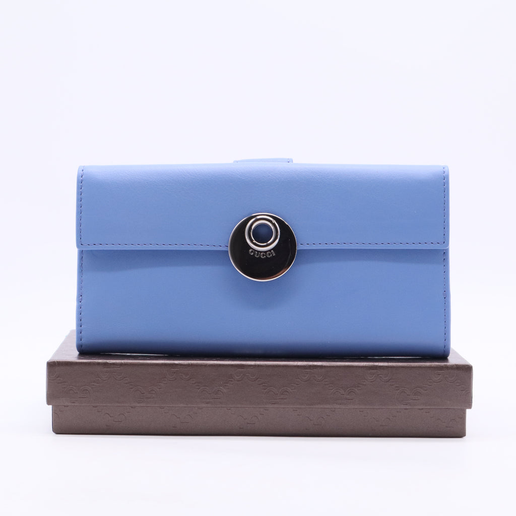 Blue Leather Wallet with Silver Hardware