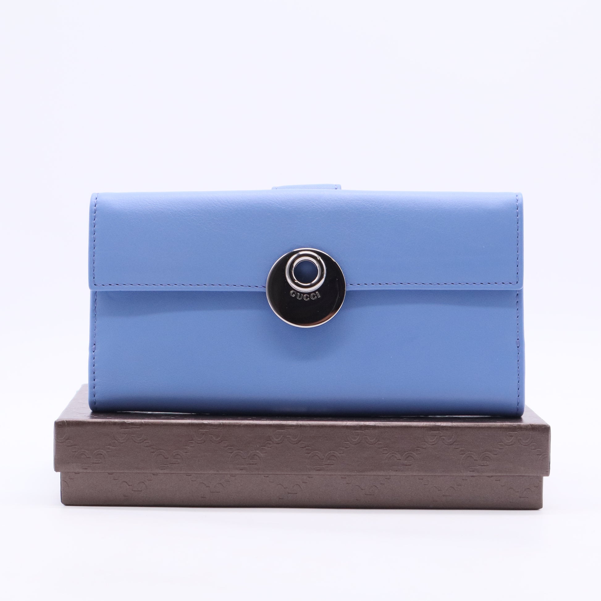 Blue Leather Wallet with Silver Hardware