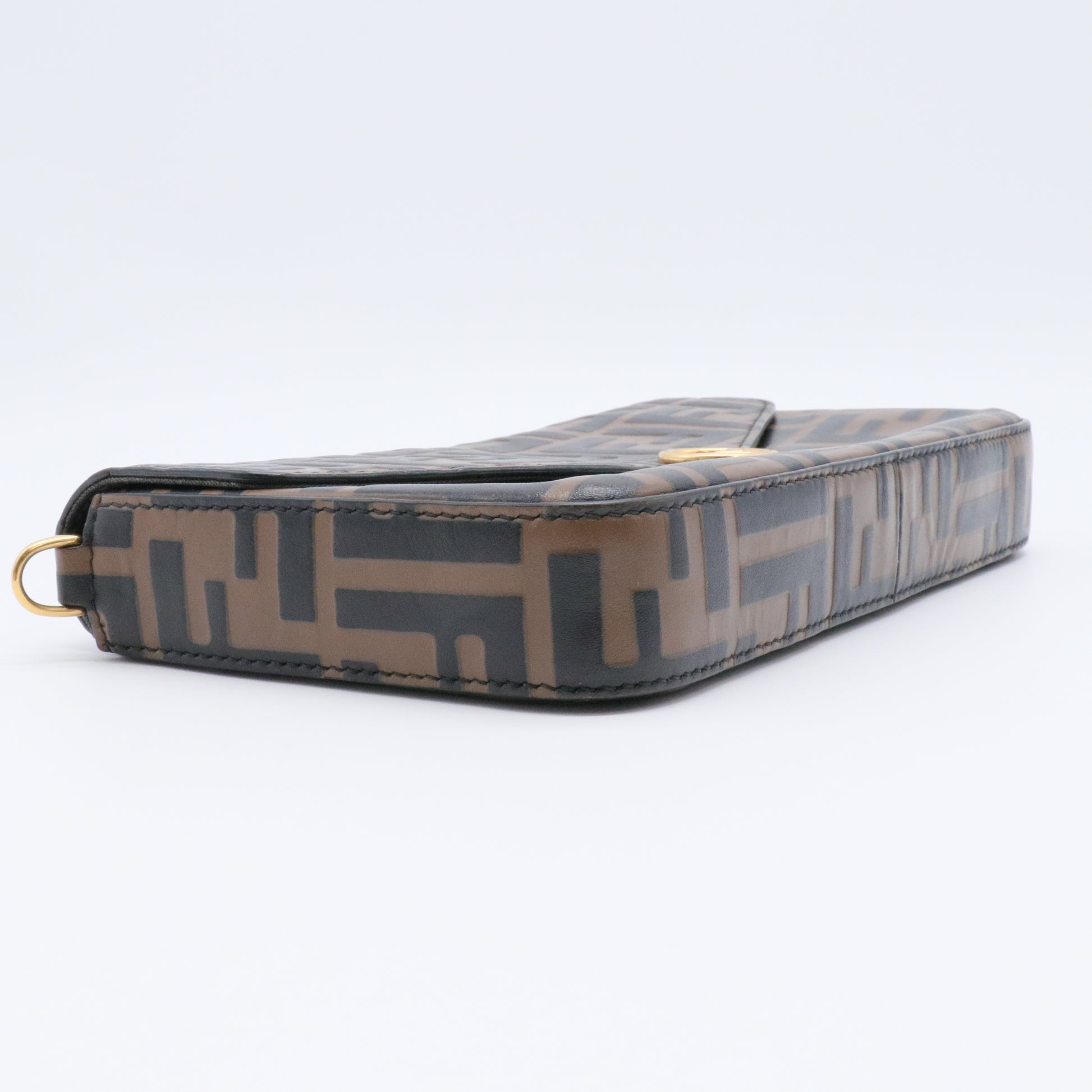 F is Fendi Envelope Clutch on Chain Zucca Embossed Leather