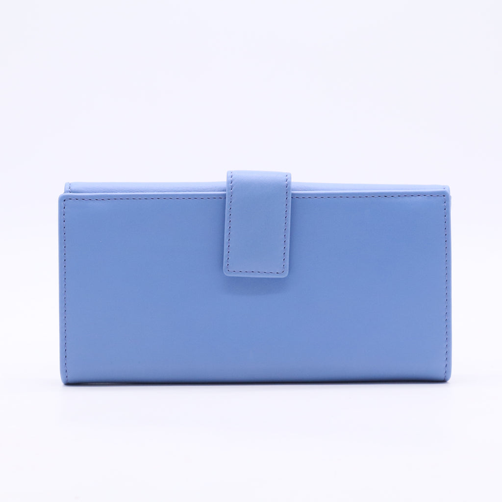 Blue Leather Wallet with Silver Hardware