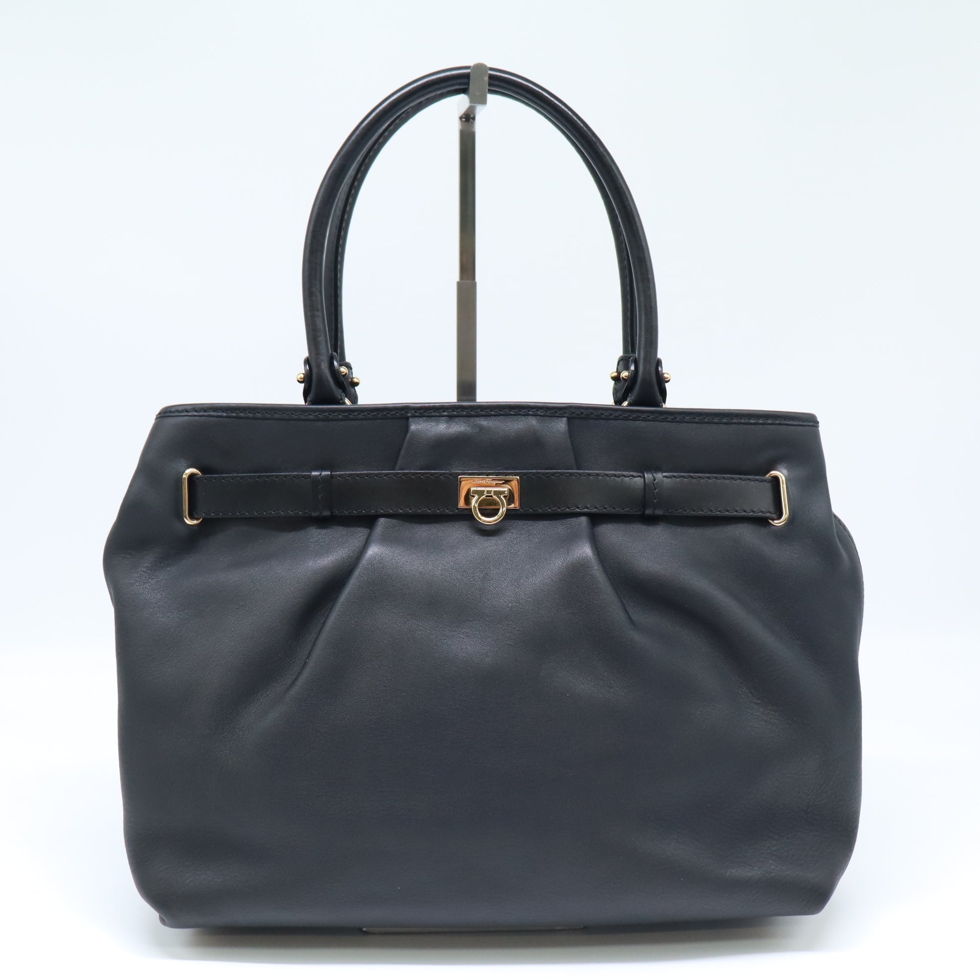 Gancini Lock Belted Satchel Leather Medium B22475