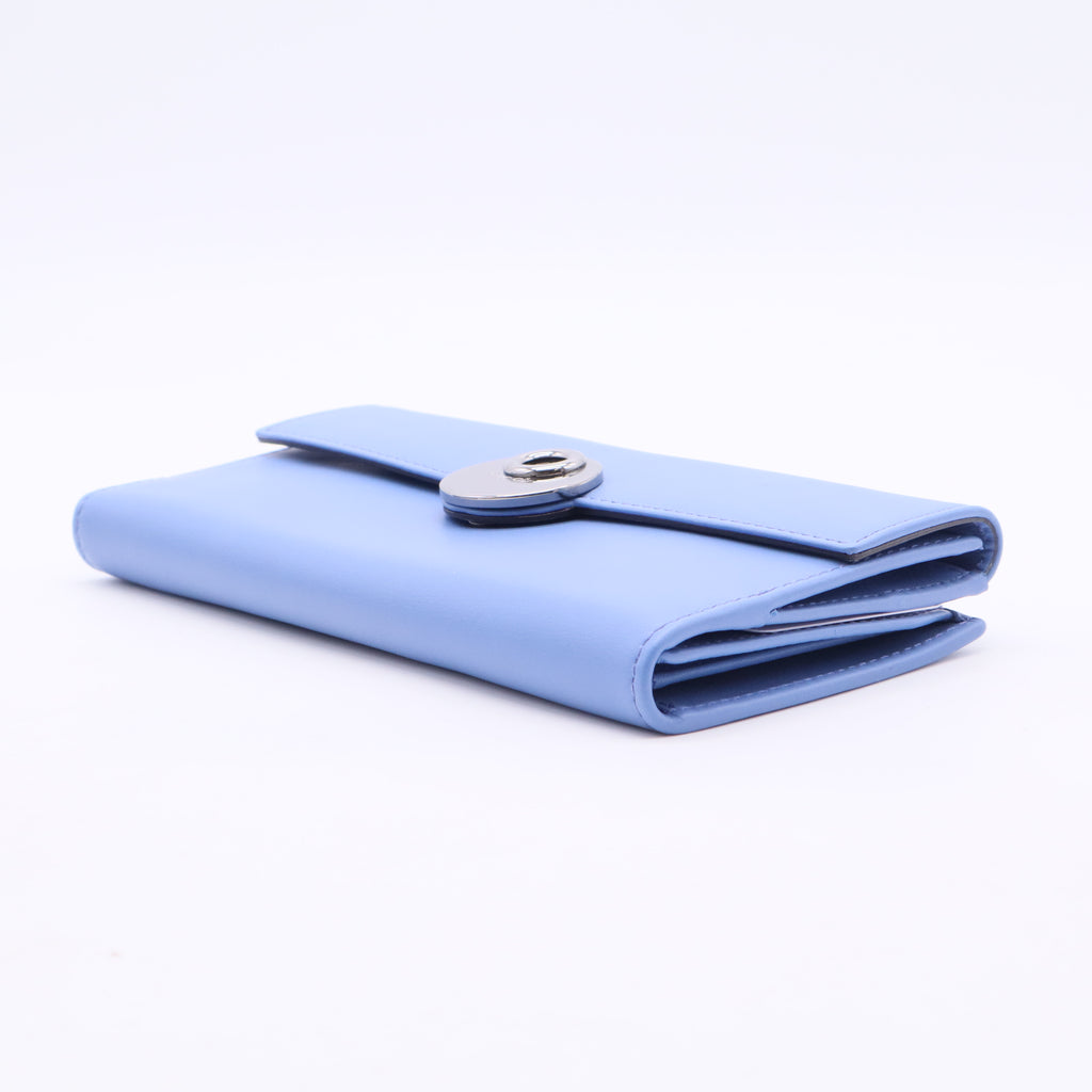 Blue Leather Wallet with Silver Hardware