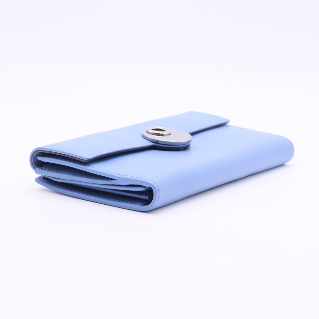 Blue Leather Wallet with Silver Hardware