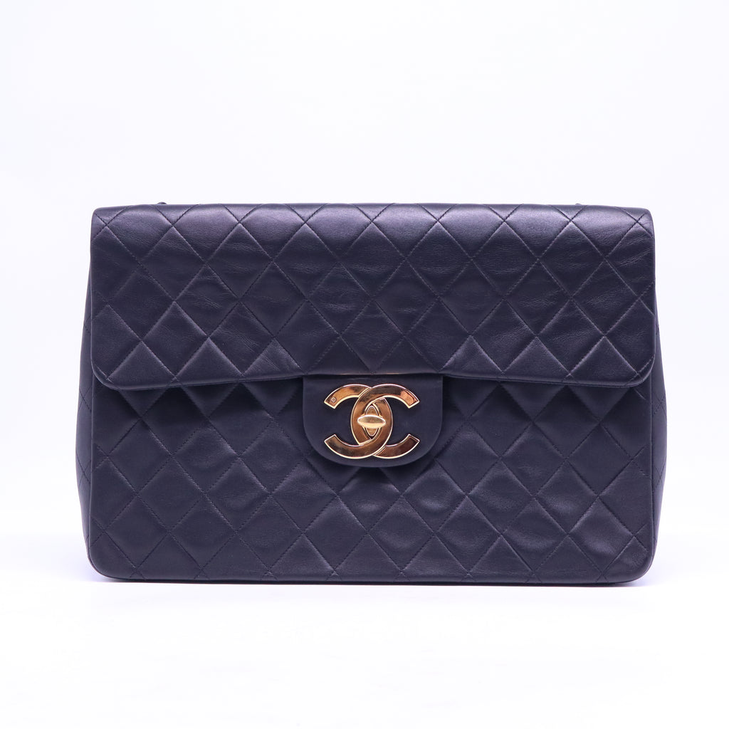 CHANEL Vintage Black and Gold Lambskin Beckham Bag 34 B21187