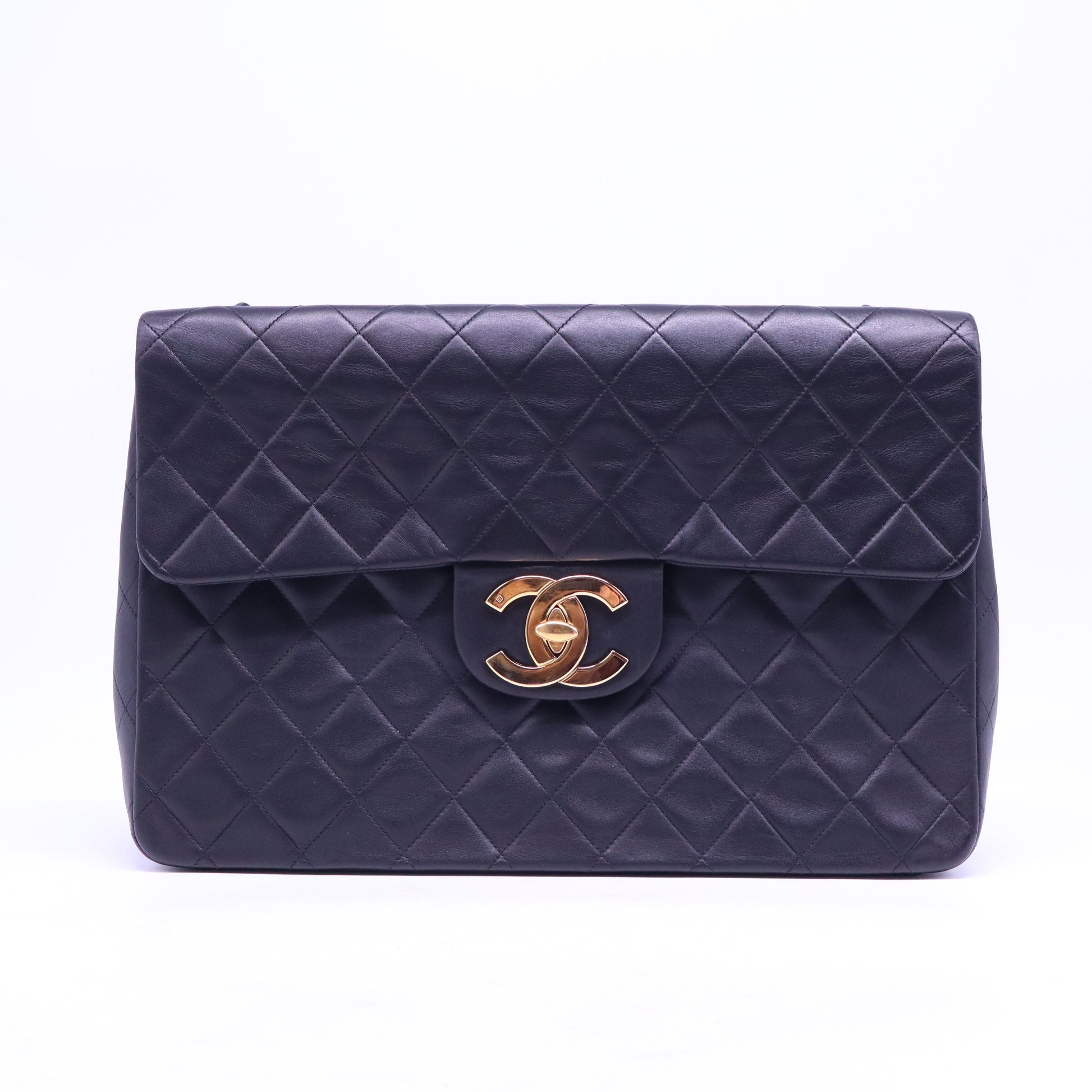 CHANEL Vintage Black and Gold Lambskin Beckham Bag 34 B21187