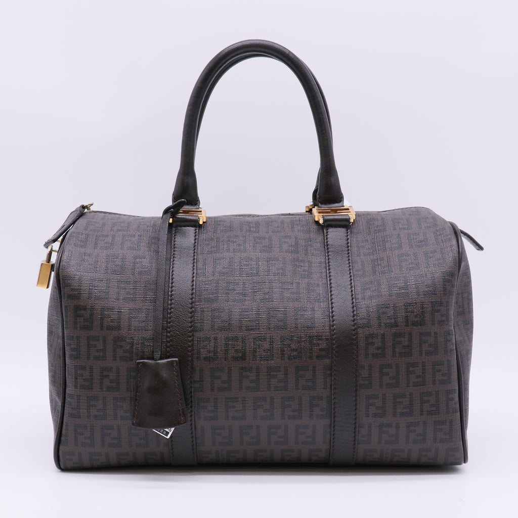 Fendi Zucca Coated Canvas Forever Bauletto Boston Bag twins B23461