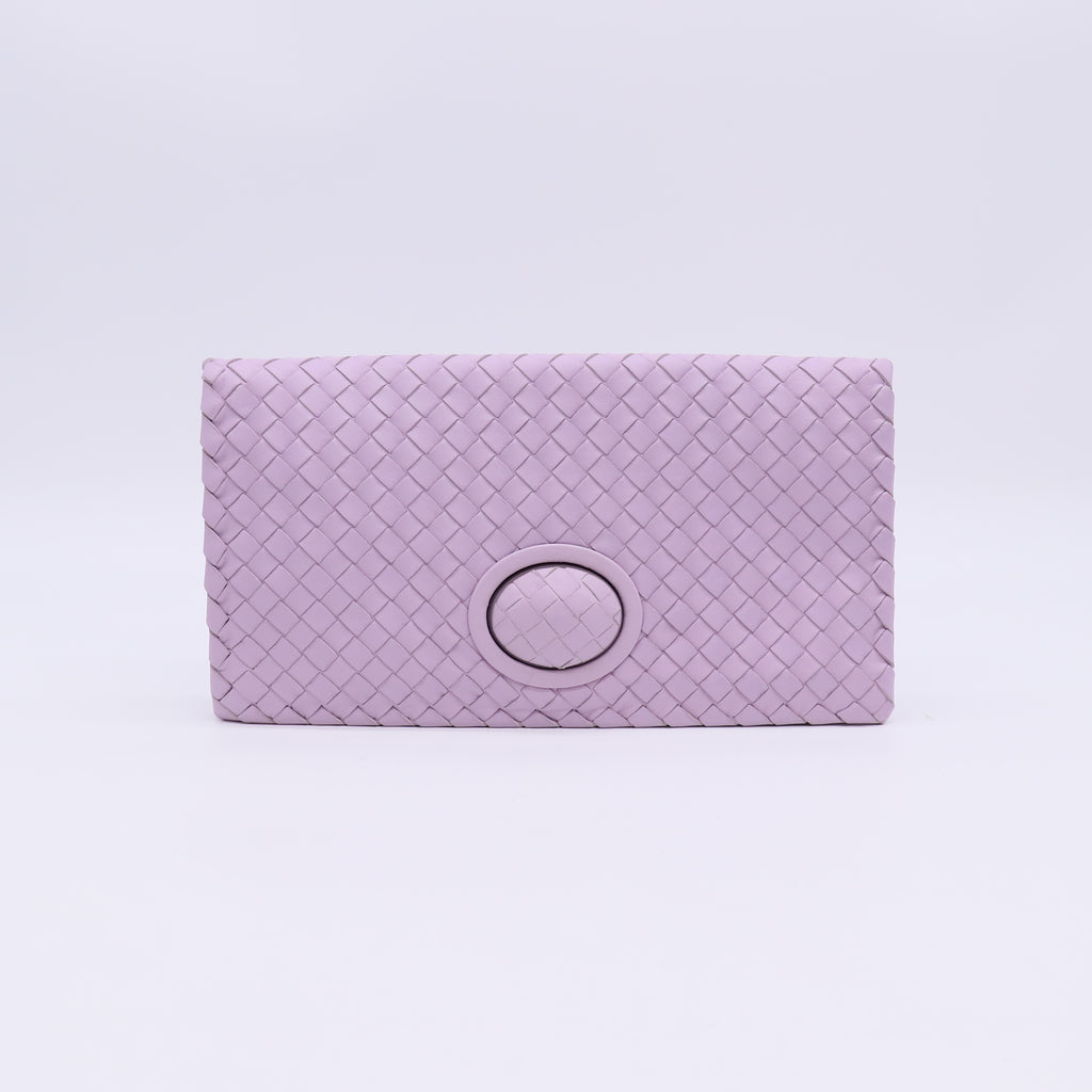 Bottega Veneta Light Purple Intrecciato Woven Leather Turnlock Clutch Bag W23060