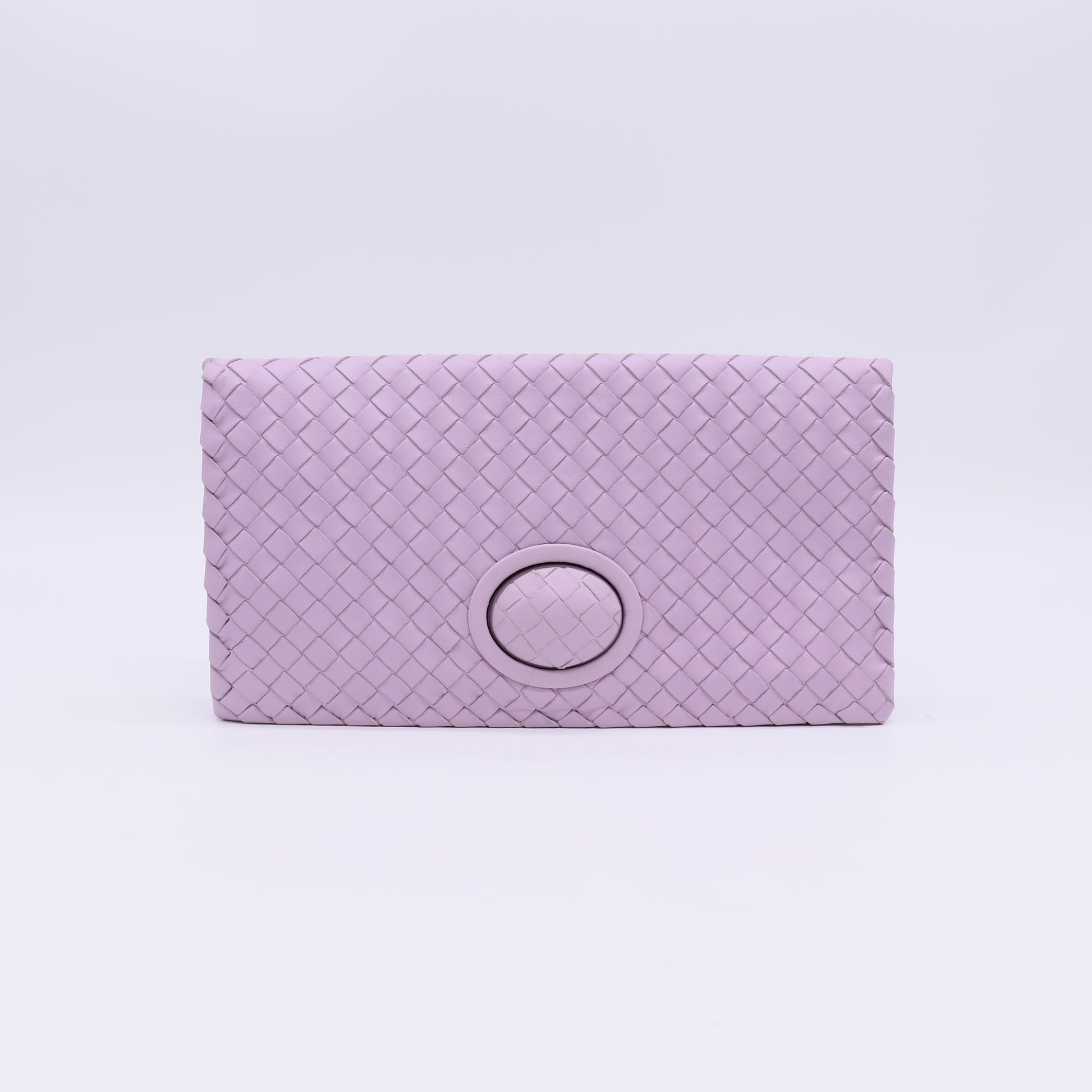 Bottega Veneta Light Purple Intrecciato Woven Leather Turnlock Clutch Bag W23060