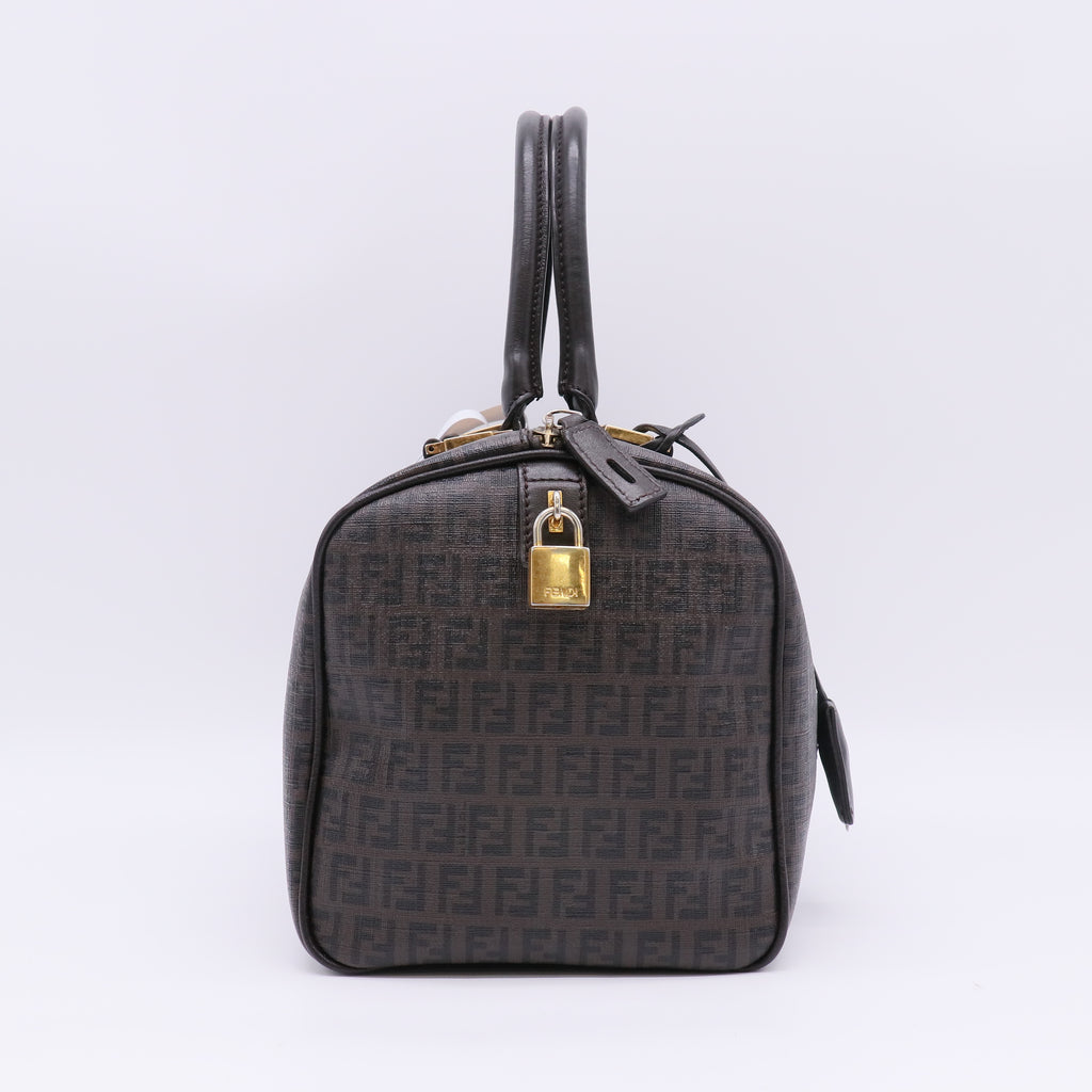 Fendi Zucca Coated Canvas Forever Bauletto Boston Bag twins B23461