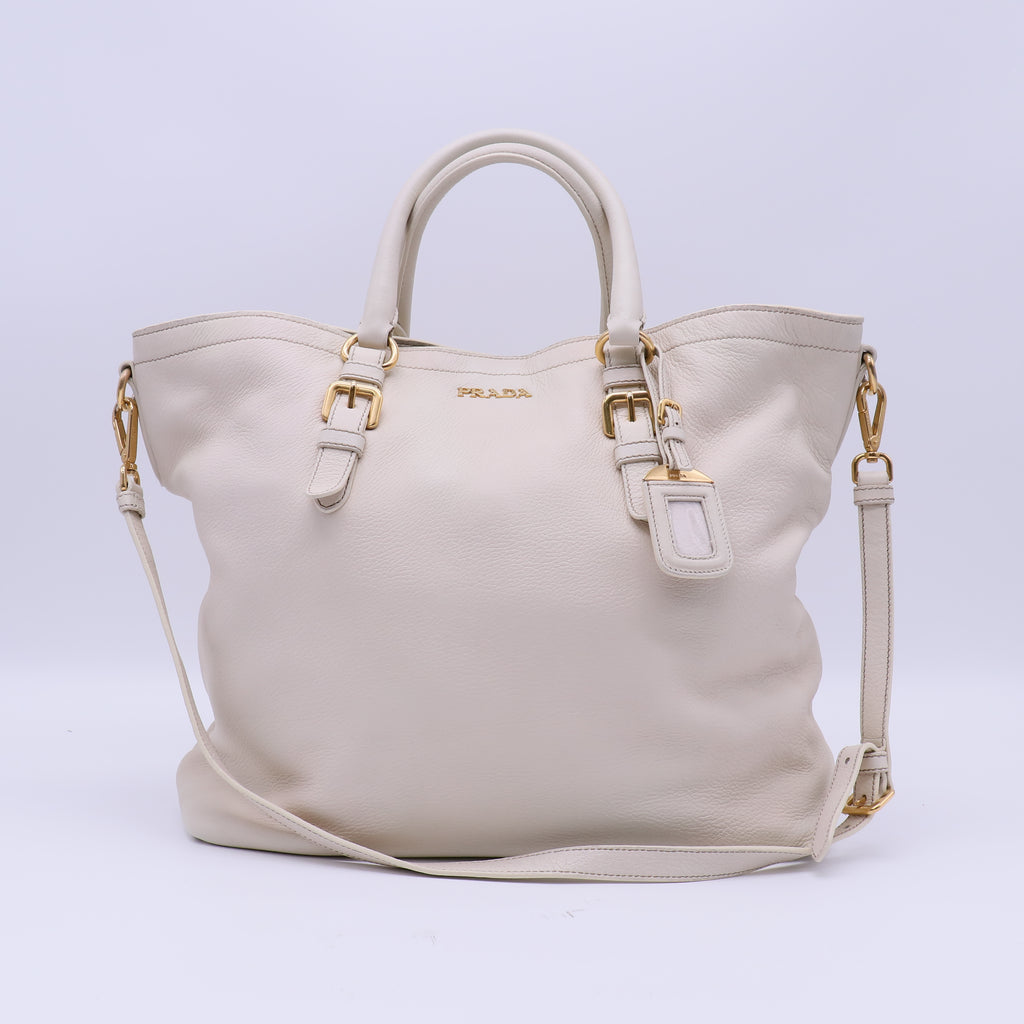 Prada Vitello Phenix Side Zip Tote Argilla twins B21695