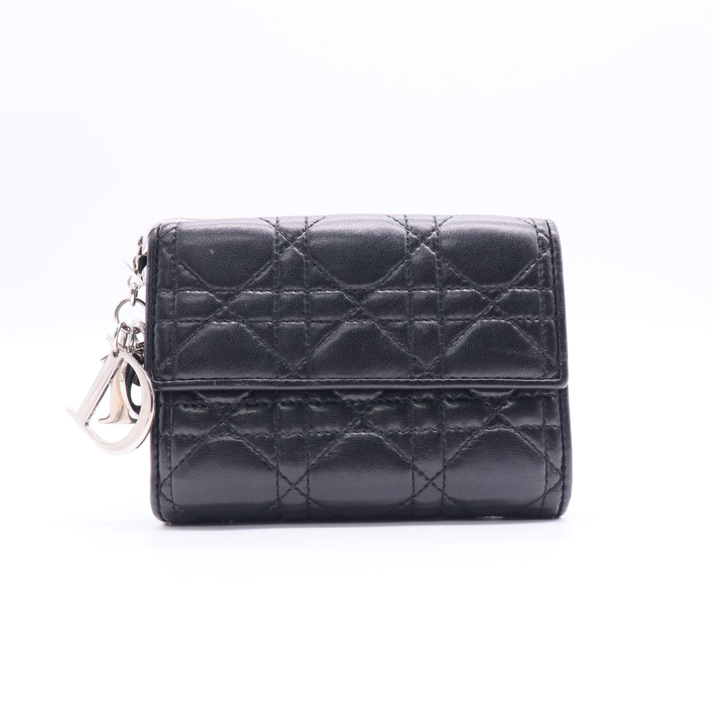Christian Dior Lady Dior Lotus Wallet Cannage Quilt Lambskin Compact Twins LDJ2855