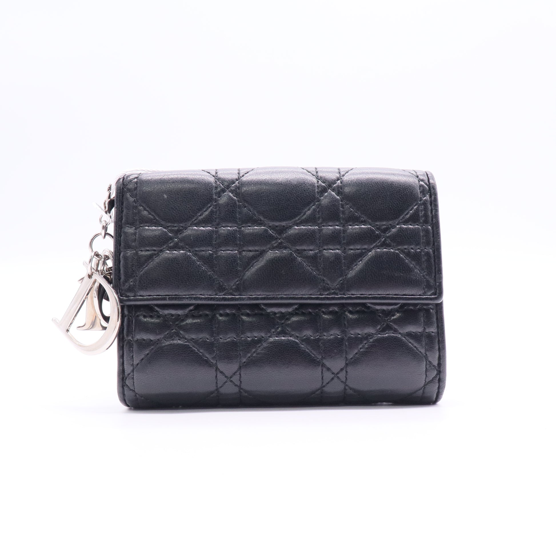 Christian Dior Lady Dior Lotus Wallet Cannage Quilt Lambskin Compact Twins LDJ2855