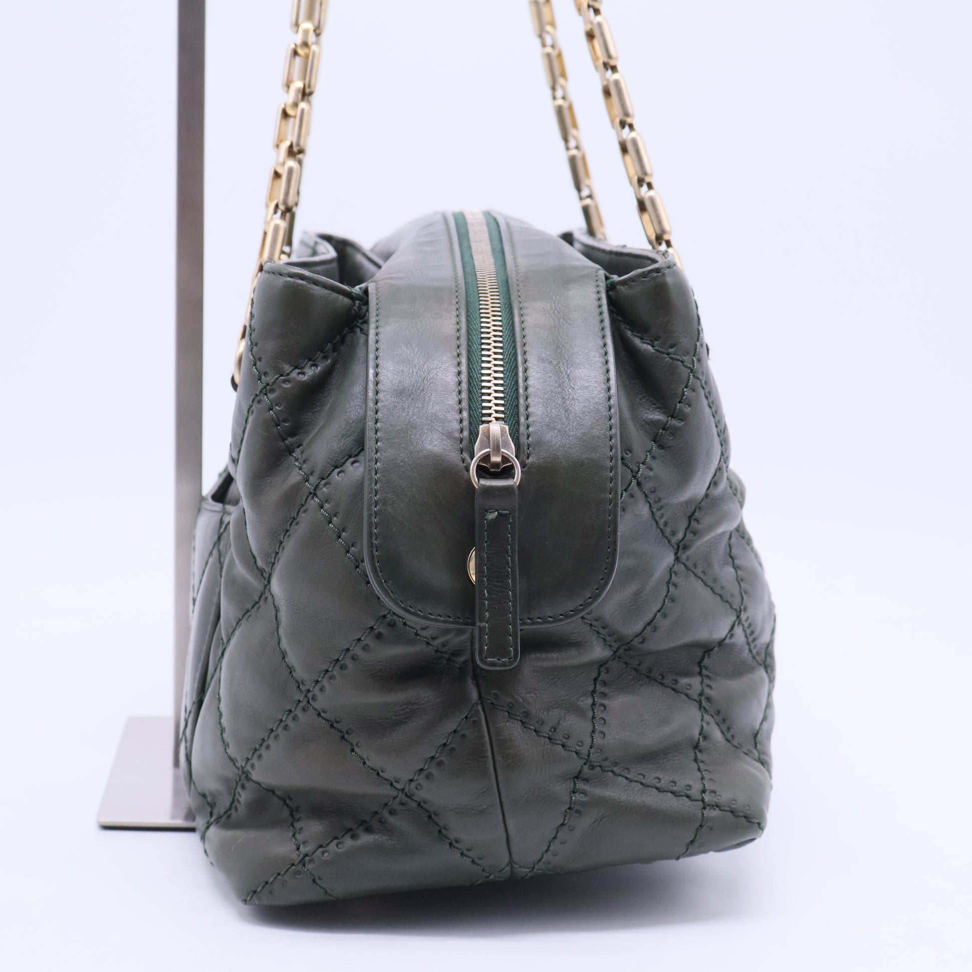 Chanel Retro Chain Zip Satchel Quilted Calfskin twins b20246