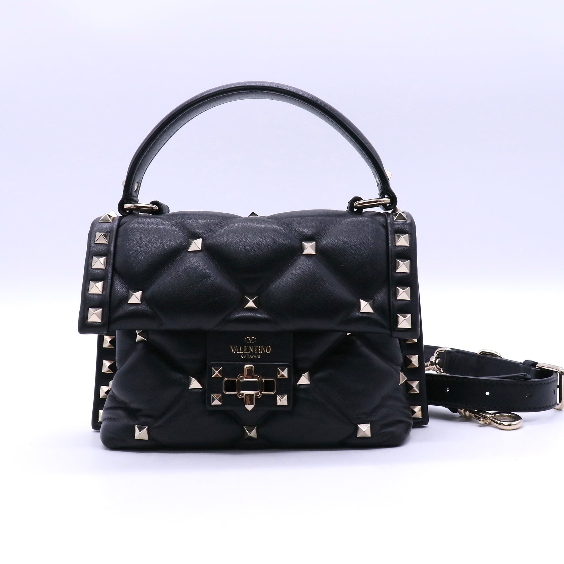 Black Quilted Lambskin Leather Candystud Mini Flap Bag B21160