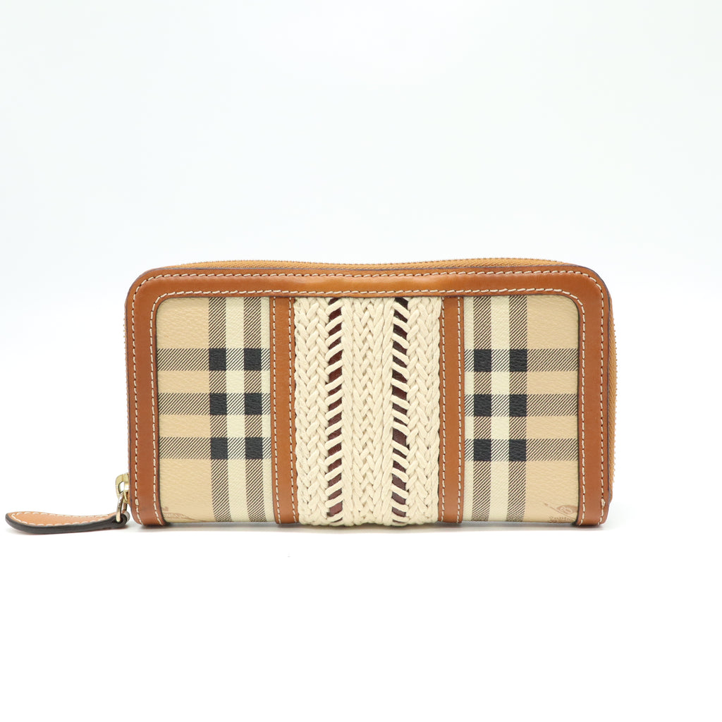 Burberry Beige/Brown House Check PVC and Leather Zip Around Wallet W21721
